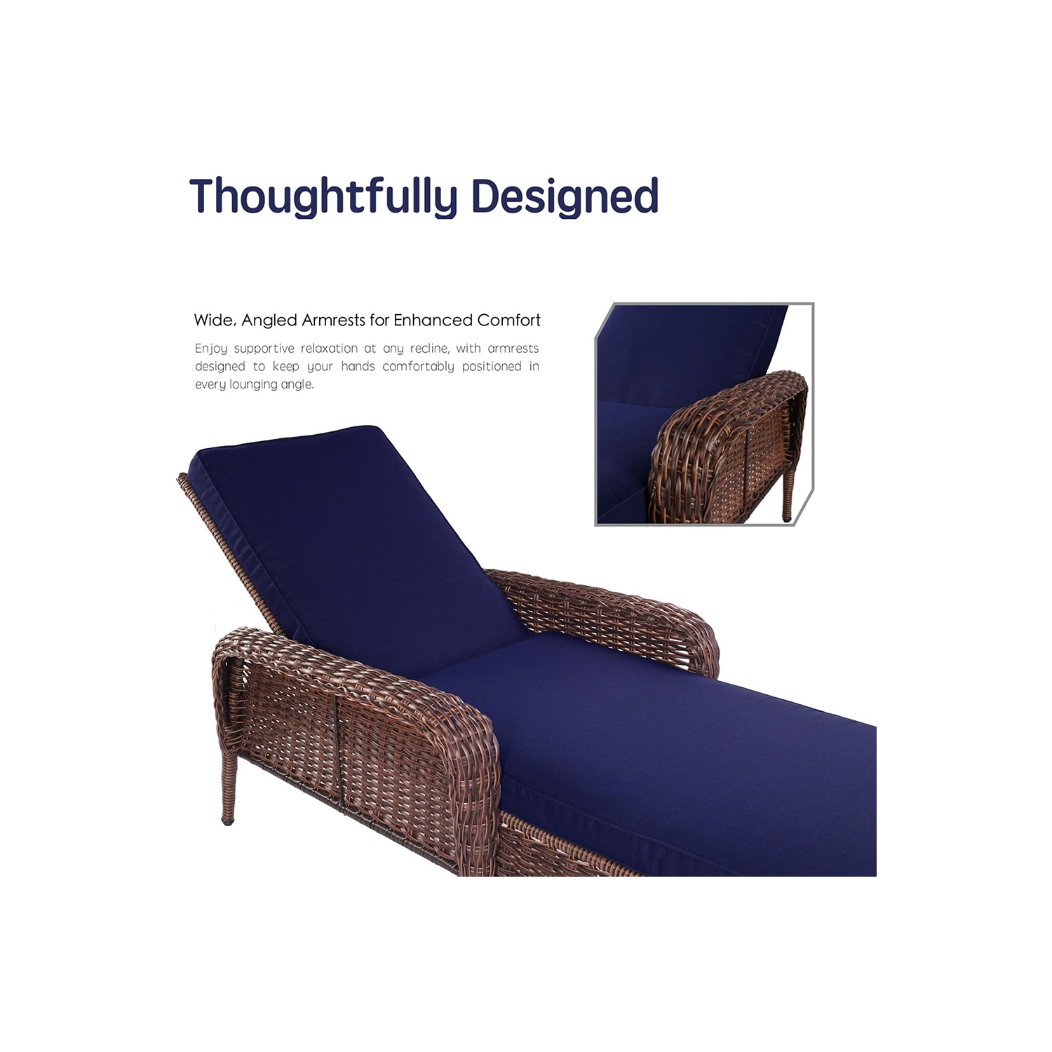 Krikacy Outdoor Lounge Chair, Adjustable, All-Weather Handwoven Rattan for Patio/Poolside, Blue