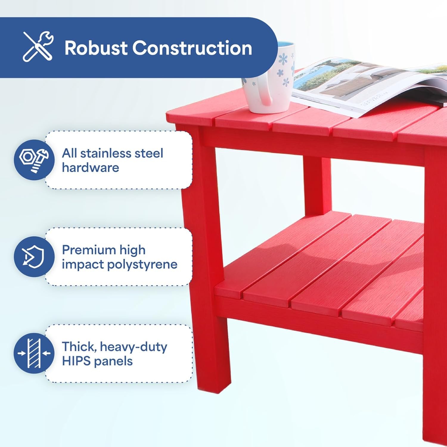 Krikacy Adirondack end table, two-tier HIPS all-weather outdoor side table,grey