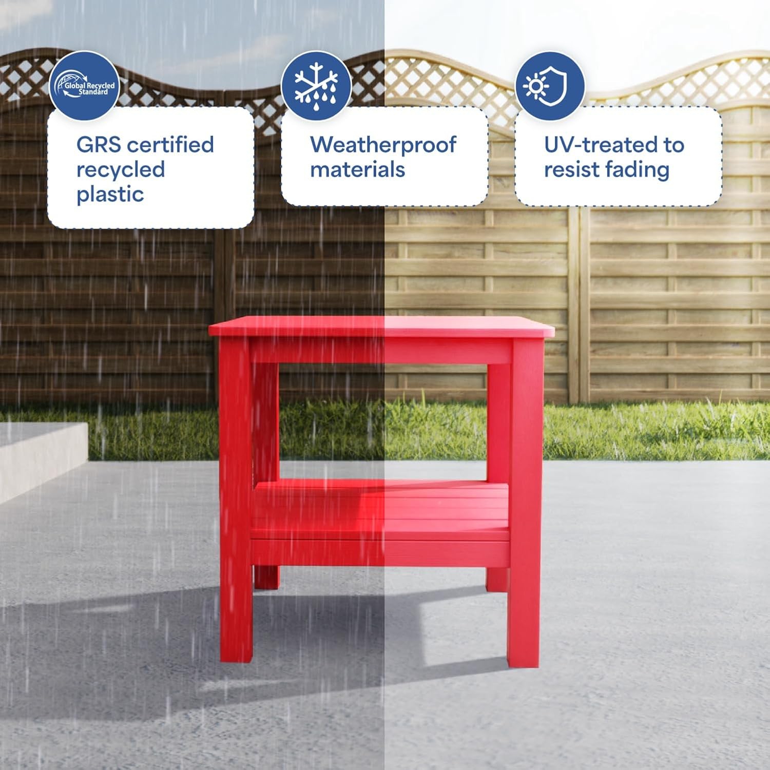 Krikacy Adirondack end table, two-tier HIPS all-weather outdoor side table,grey