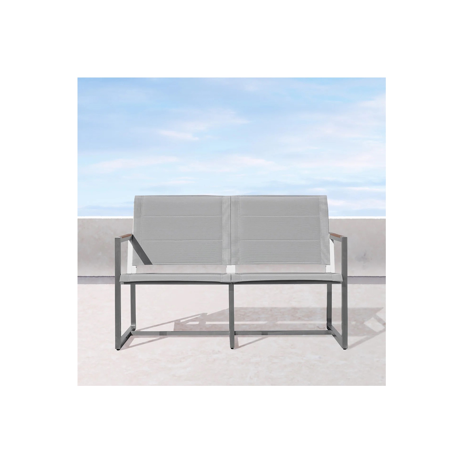 Krikacy Stainless Steel Teak Outdoor Loveseat, All Weather Furniture, Modern, Silver