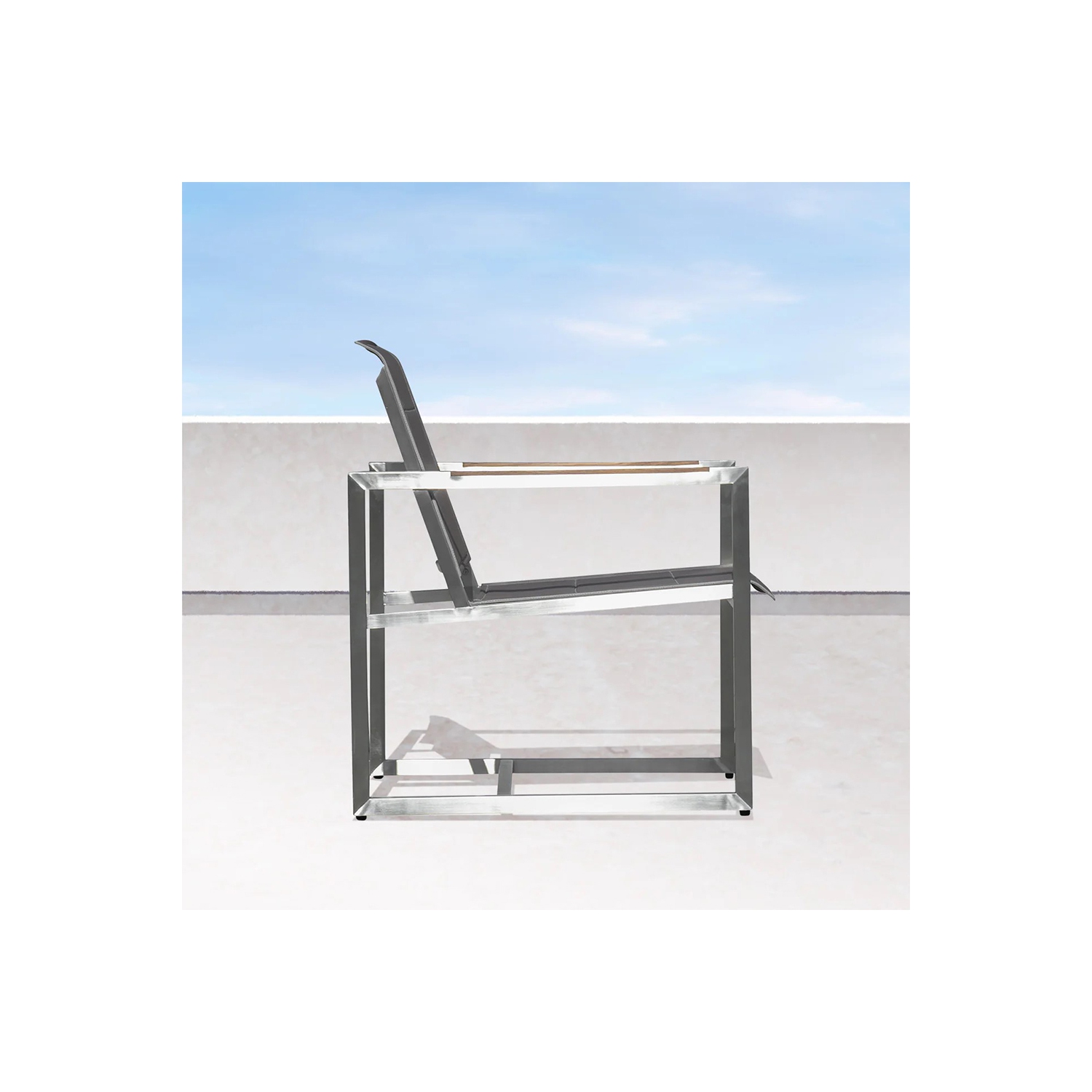 Krikacy Stainless Steel Teak Outdoor Loveseat, All Weather Furniture, Modern, Silver