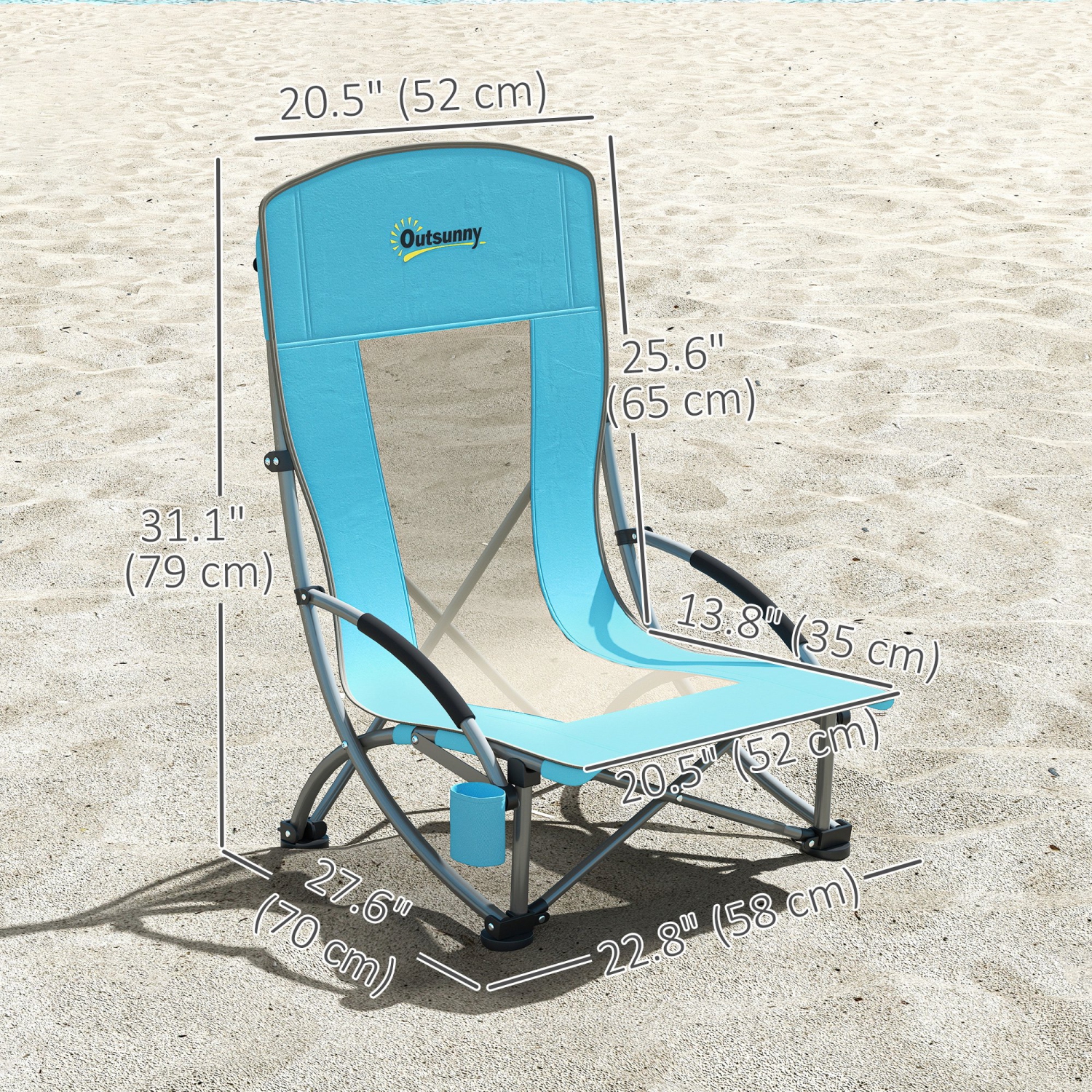 Outsunny Set of 2 Backpack Beach Chair, Folding Camping Chair with Mesh Back, Carry Bag and Cup Holder, Lightweight and Portable for Outdoor Lawn