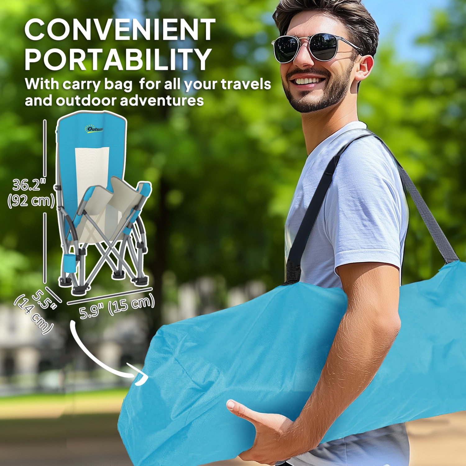 Outsunny Set of 2 Backpack Beach Chair, Folding Camping Chair with Mesh Back, Carry Bag and Cup Holder, Lightweight and Portable for Outdoor Lawn