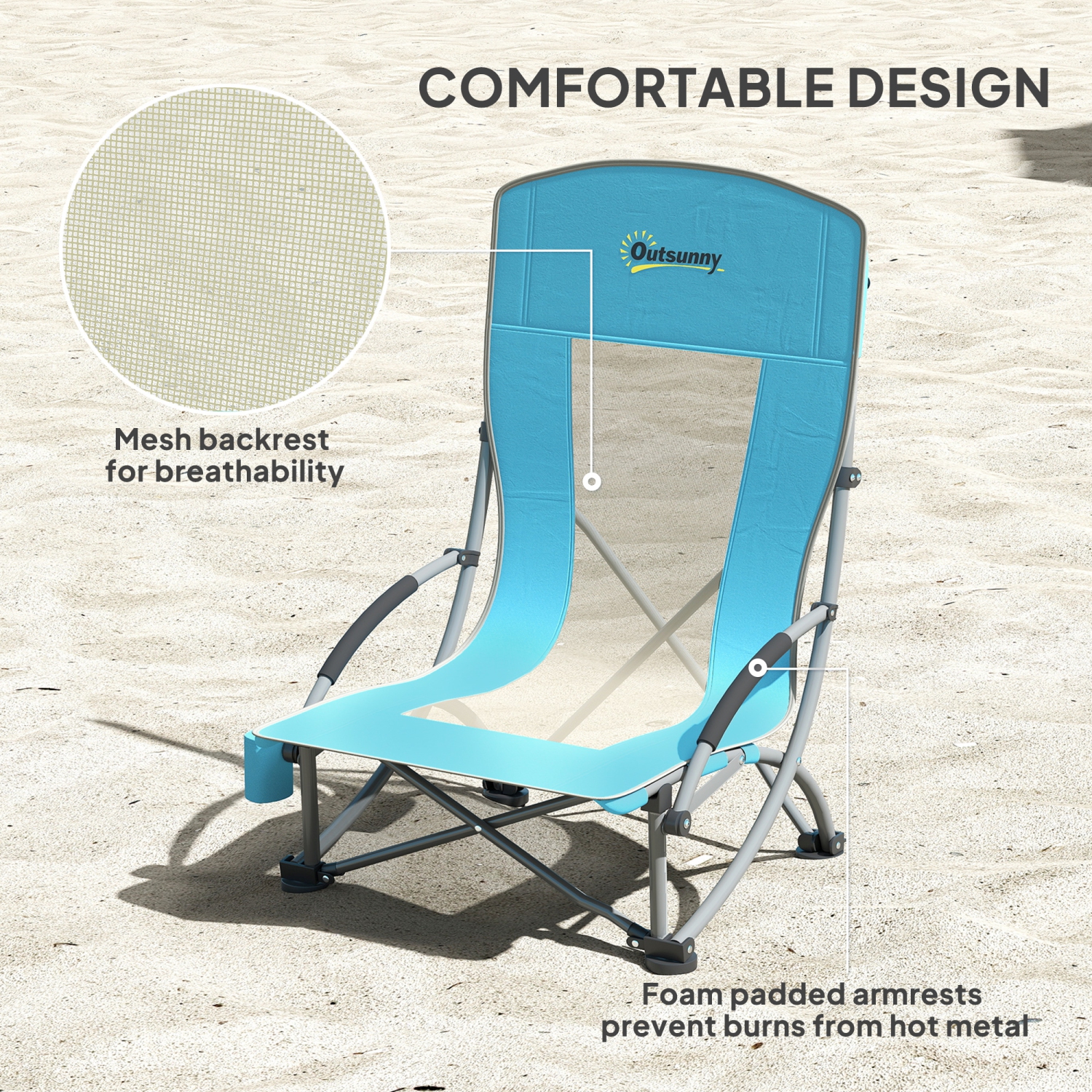 Outsunny Set of 2 Backpack Beach Chair, Folding Camping Chair with Mesh Back, Carry Bag and Cup Holder, Lightweight and Portable for Outdoor Lawn