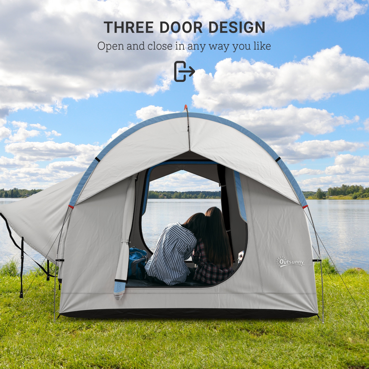 Outsunny SUV Tent, 2000mm Waterproof Car Tent with 3 Doors and Mesh Window, for 5-6 Person Camping Outdoor Travel, Grey and Blue