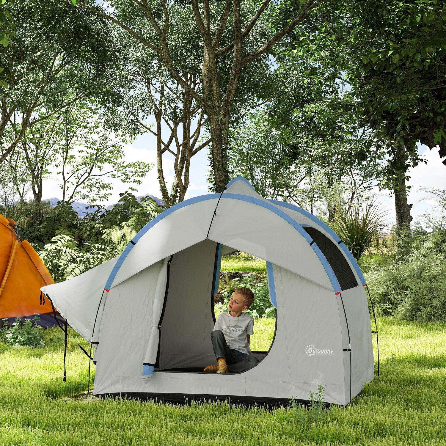 Outsunny SUV Tent, 2000mm Waterproof Car Tent with 3 Doors and Mesh Window, for 5-6 Person Camping Outdoor Travel, Grey and Blue