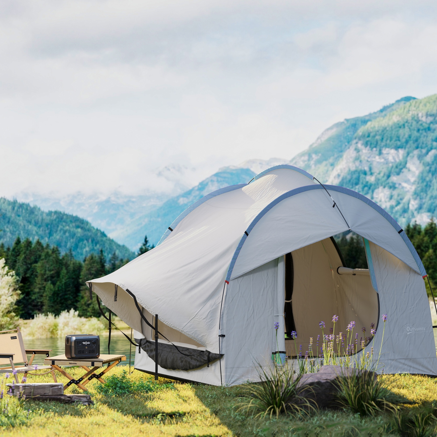 Outsunny SUV Tent, 2000mm Waterproof Car Tent with 3 Doors and Mesh Window, for 5-6 Person Camping Outdoor Travel, Grey and Blue