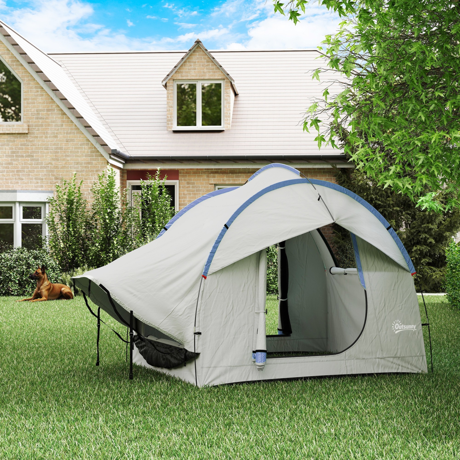 Outsunny SUV Tent, 2000mm Waterproof Car Tent with 3 Doors and Mesh Window, for 5-6 Person Camping Outdoor Travel, Grey and Blue