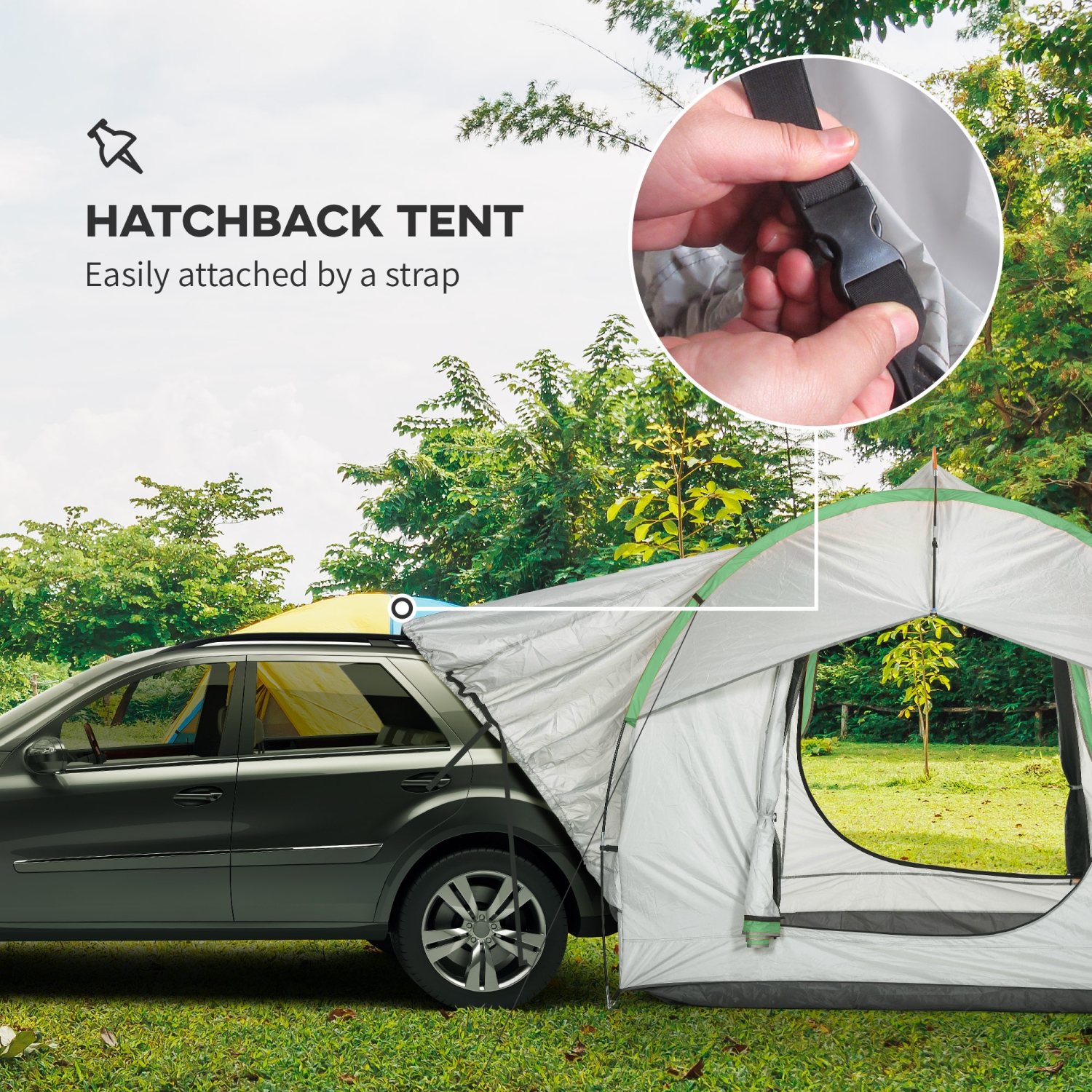 Outsunny SUV Tent, 2000mm Waterproof Car Tent with 3 Doors and Mesh Window, for 5-6 Person Camping Outdoor Travel, Grey and Green