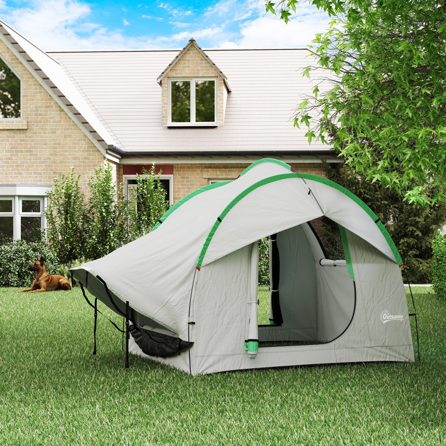 Outsunny SUV Tent, 2000mm Waterproof Car Tent with 3 Doors and Mesh Window, for 5-6 Person Camping Outdoor Travel, Grey and Green