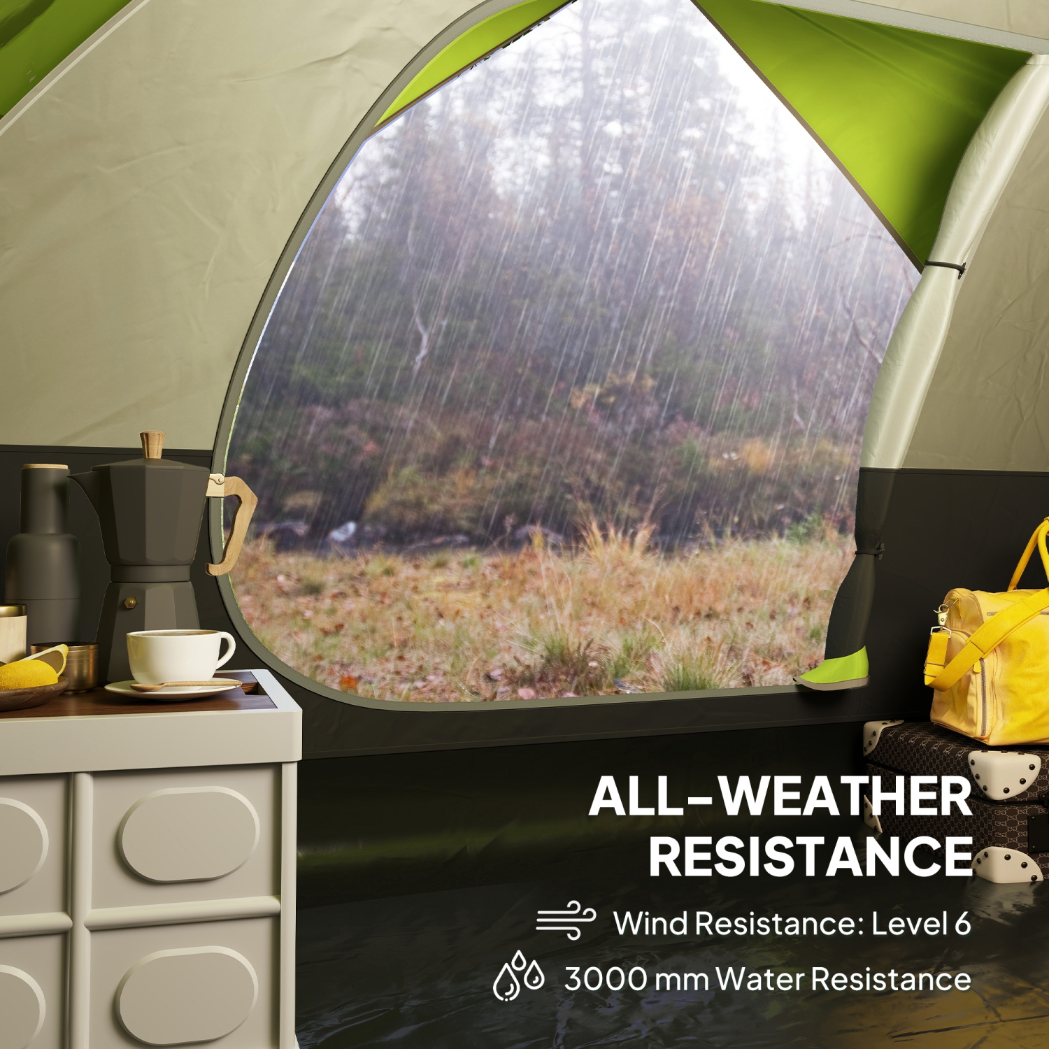 Outsunny 3-4 Person Camping Tent, Easy Set Up Dome Family Tent, 3000 mm Waterproof w/ Mesh Window, Hook, Storage Pockets, Electrical Cable Access for