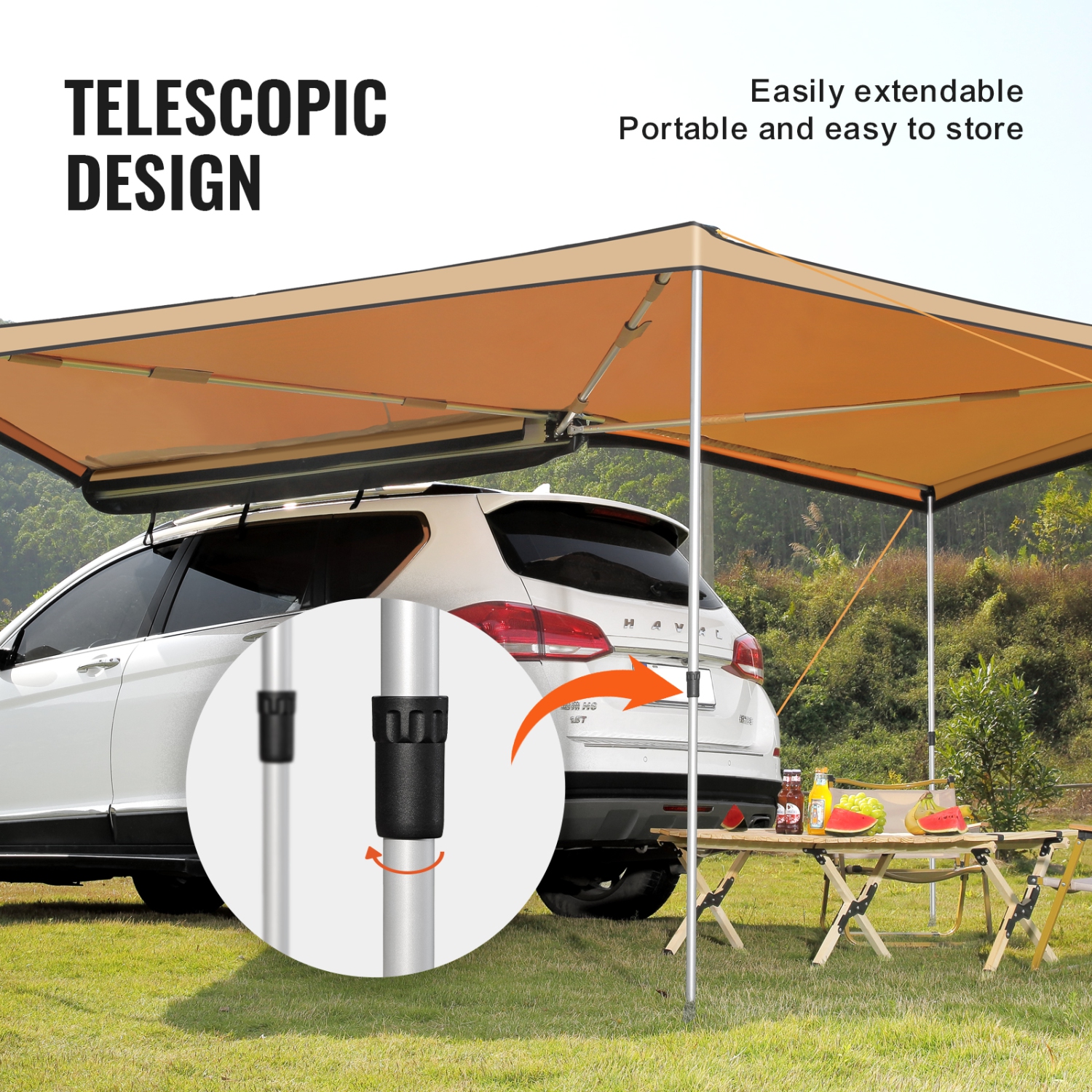 VEVOR 270 Degree Vehicle Awning, 8.2' Height Retractable Car Side Awning, PU3000mm UV50+ Car Awning with Waterproof Storage Bag, Suitable for Truck,