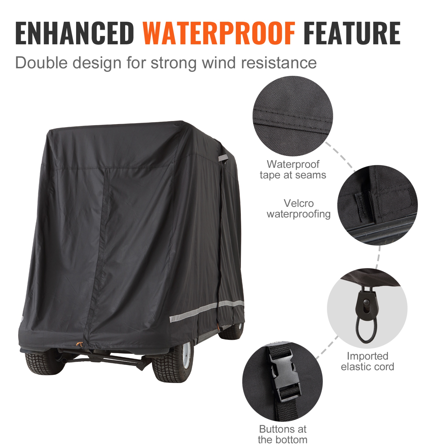 VEVOR 600D Polyester Full Cover,4 Passenger Golf Cart Cover, Universal Fits for Most Brand Club Car Covers, Waterproof, Sunproof, and Dustproof