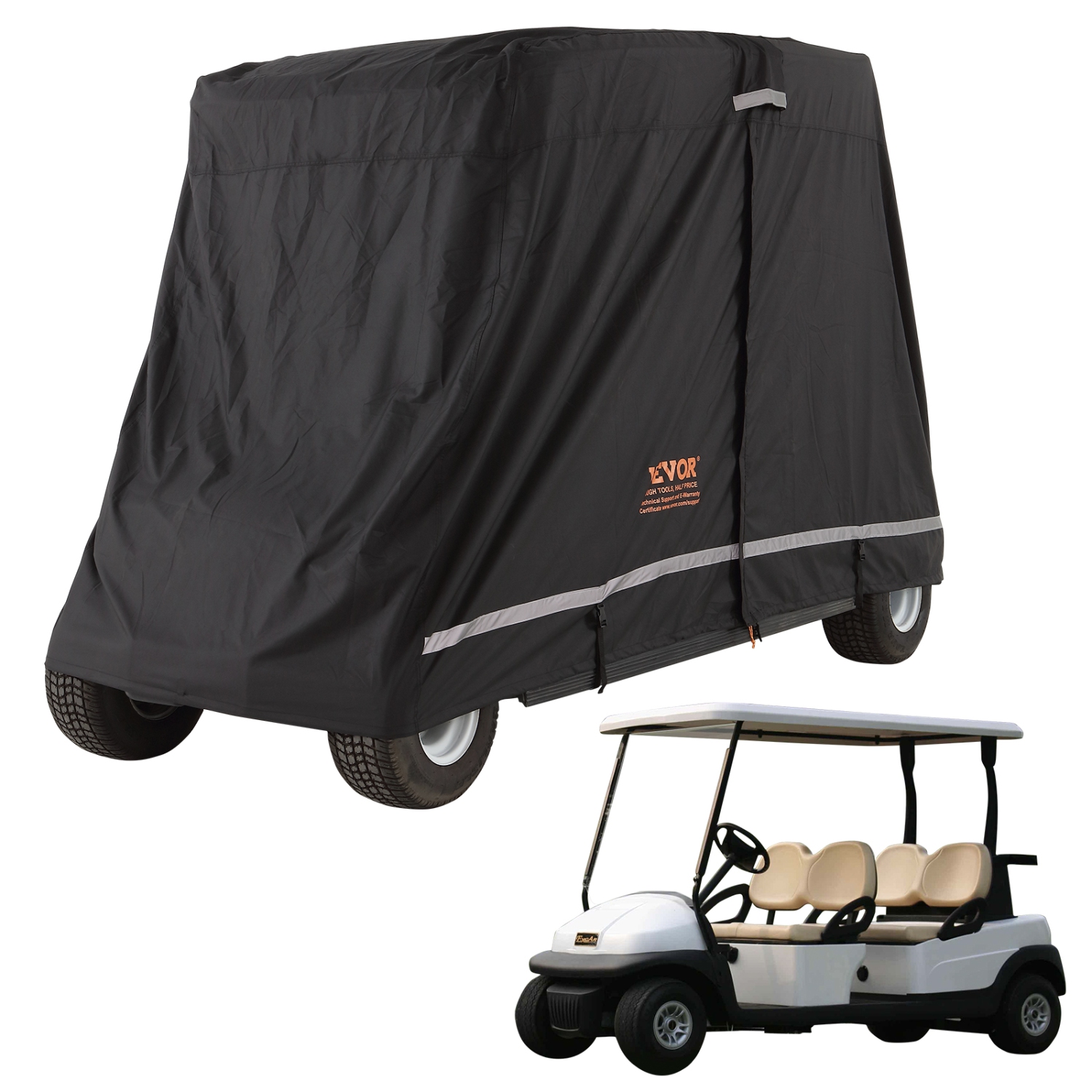 VEVOR 600D Polyester Full Cover, 4 Passenger Golf Cart Cover, Universal Fits for Most Brand Club Car Covers, Waterproof, Sunproof, and Dustproof