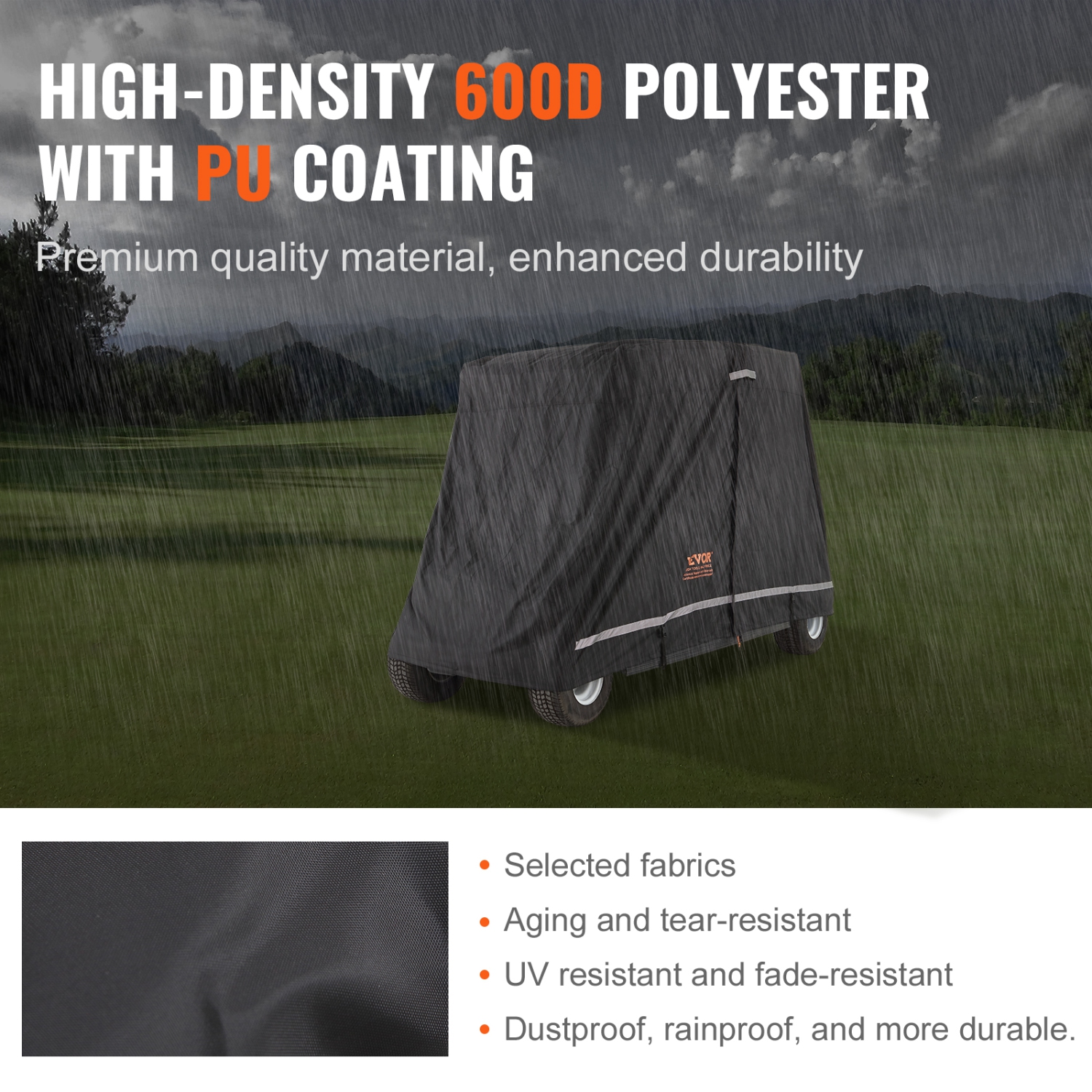 VEVOR 600D Polyester Full Cover, 4 Passenger Golf Cart Cover, Universal Fits for Most Brand Club Car Covers, Waterproof, Sunproof, and Dustproof