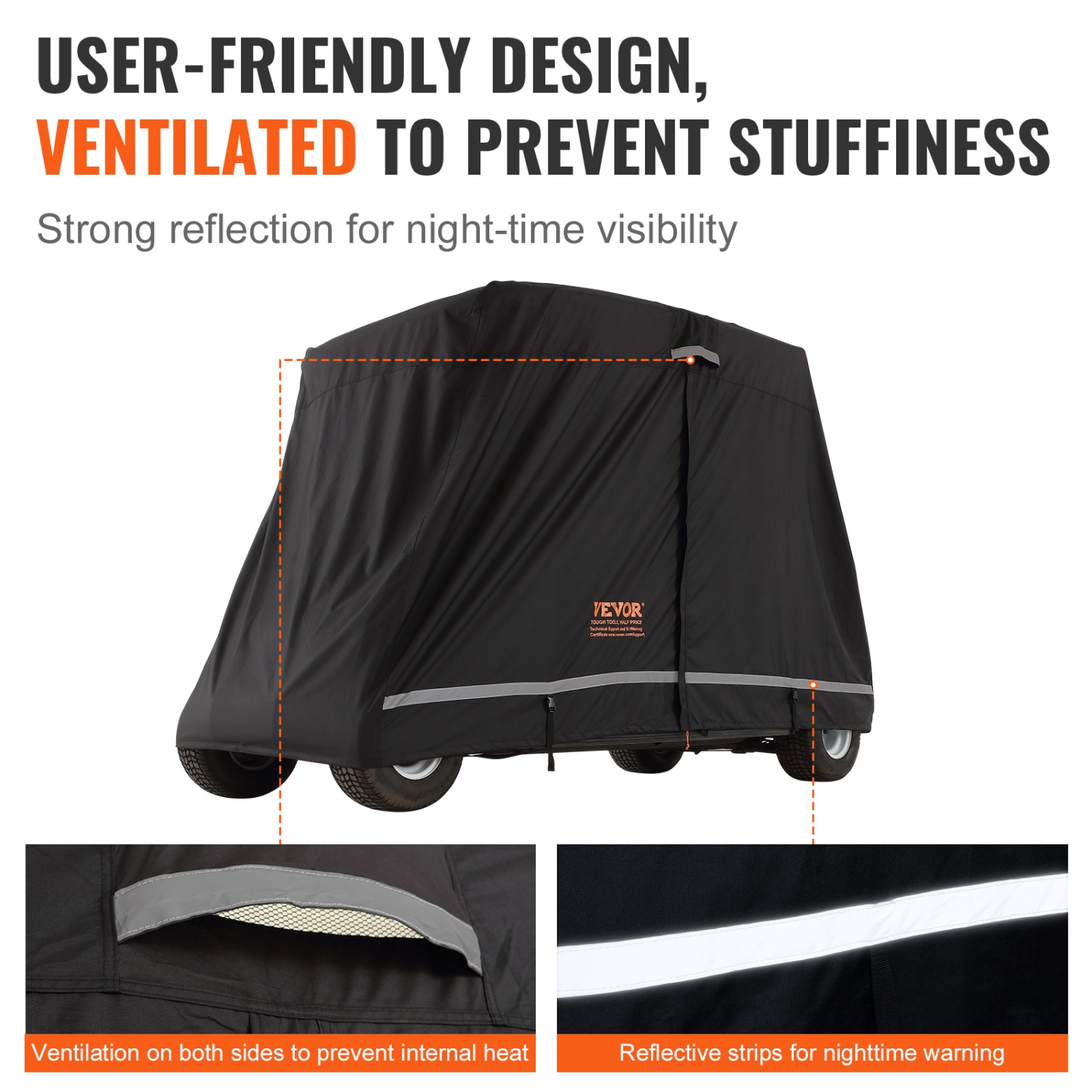 VEVOR 600D Polyester Full Cover, 4 Passenger Golf Cart Cover, Universal Fits for Most Brand Club Car Covers, Waterproof, Sunproof, and Dustproof