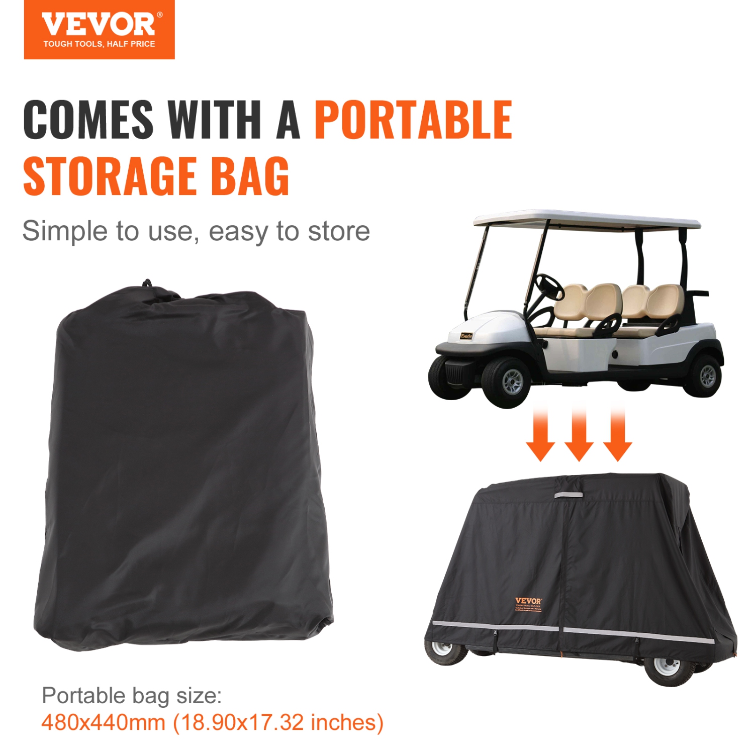 VEVOR 600D Polyester Full Cover, 4 Passenger Golf Cart Cover, Universal Fits for Most Brand Club Car Covers, Waterproof, Sunproof, and Dustproof