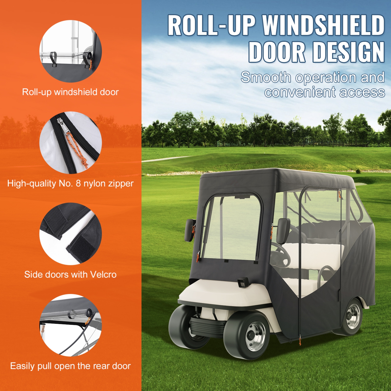 VEVOR 600D Polyester,Golf Cart Enclosure, Driving Enclosure with 4-Sided Transparent Windows, 2 Passenger Club Car Covers Universal Fits for Most