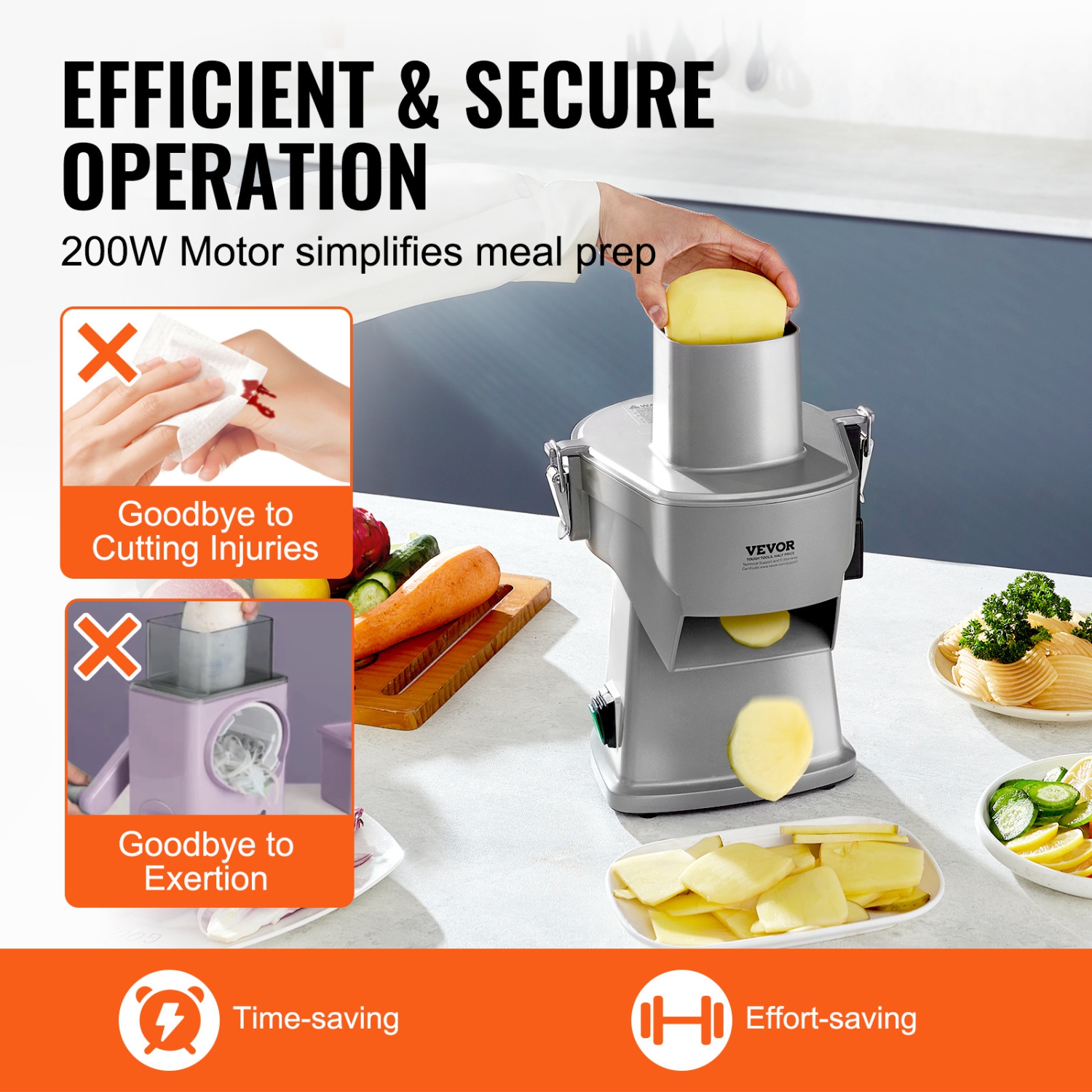 VEVOR Electric Vegetable Slicer, 4 in 1 Multifunctional Food Cutter, 200W Vegetable Chopper for Slicing Shredding Dicing and Slitting, with