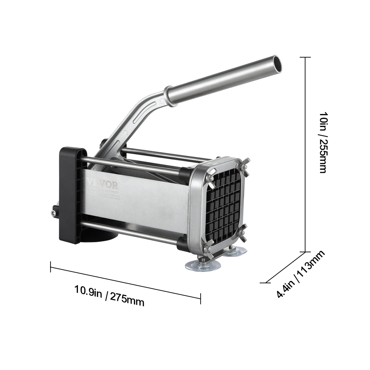VEVOR French Fry Cutter, Potato Slicer with 1/2-Inch Stainless Steel Blade, Manual Potato Cutter Chopper with Suction Cups, Great for Potato, French