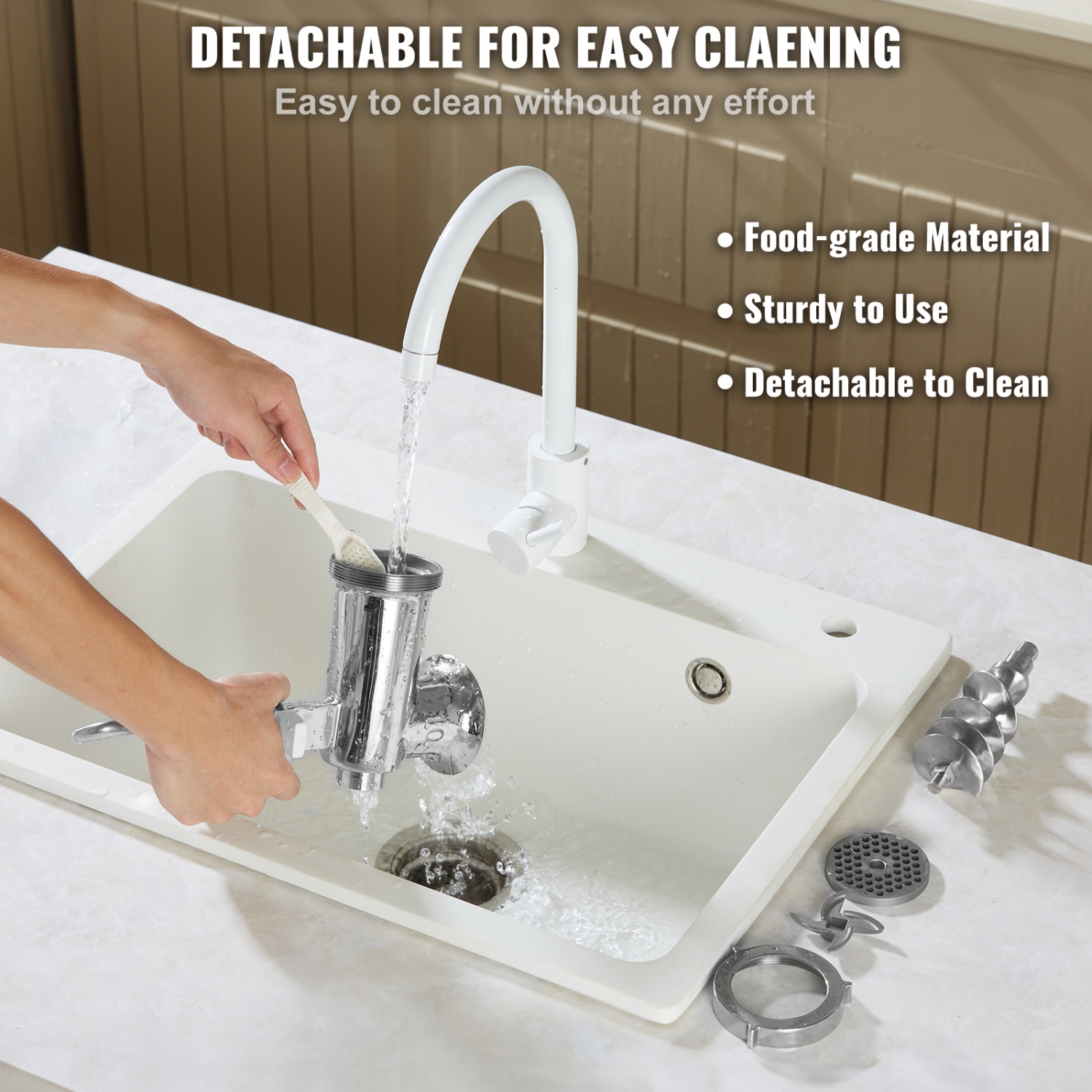 VEVOR Manual Meat Grinder, 304 Stainless Steel Hand Meat Grinder with Steel Table Clamp, Meat Sausage Maker with 1 Cutting Blade, 2 Cutting Plates,