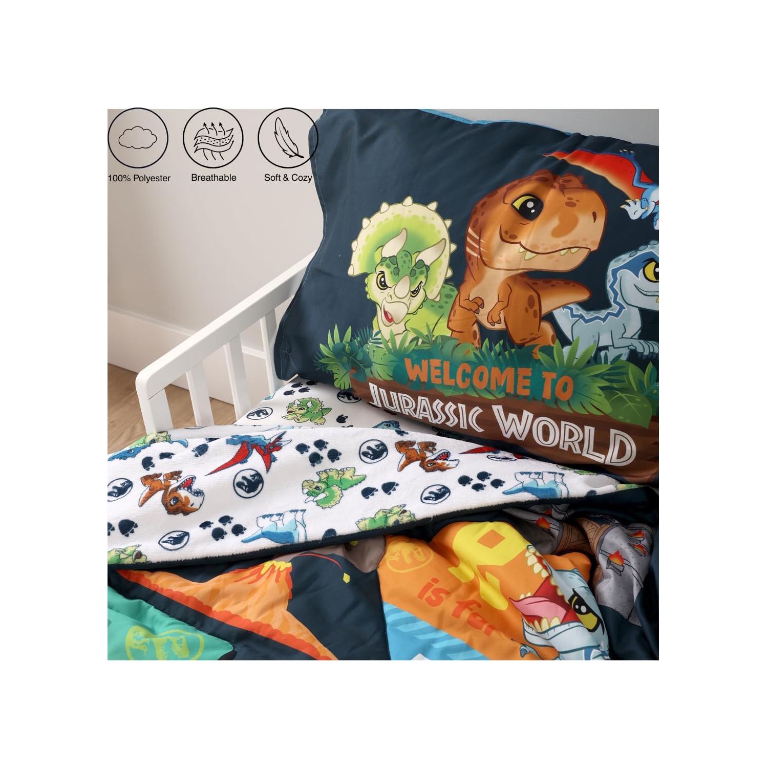 Ensemble de draps 3 pièces ultradoux et confortables pour enfants de Jurassic World - Couvre-lit, drap-housse et taie d'oreiller
