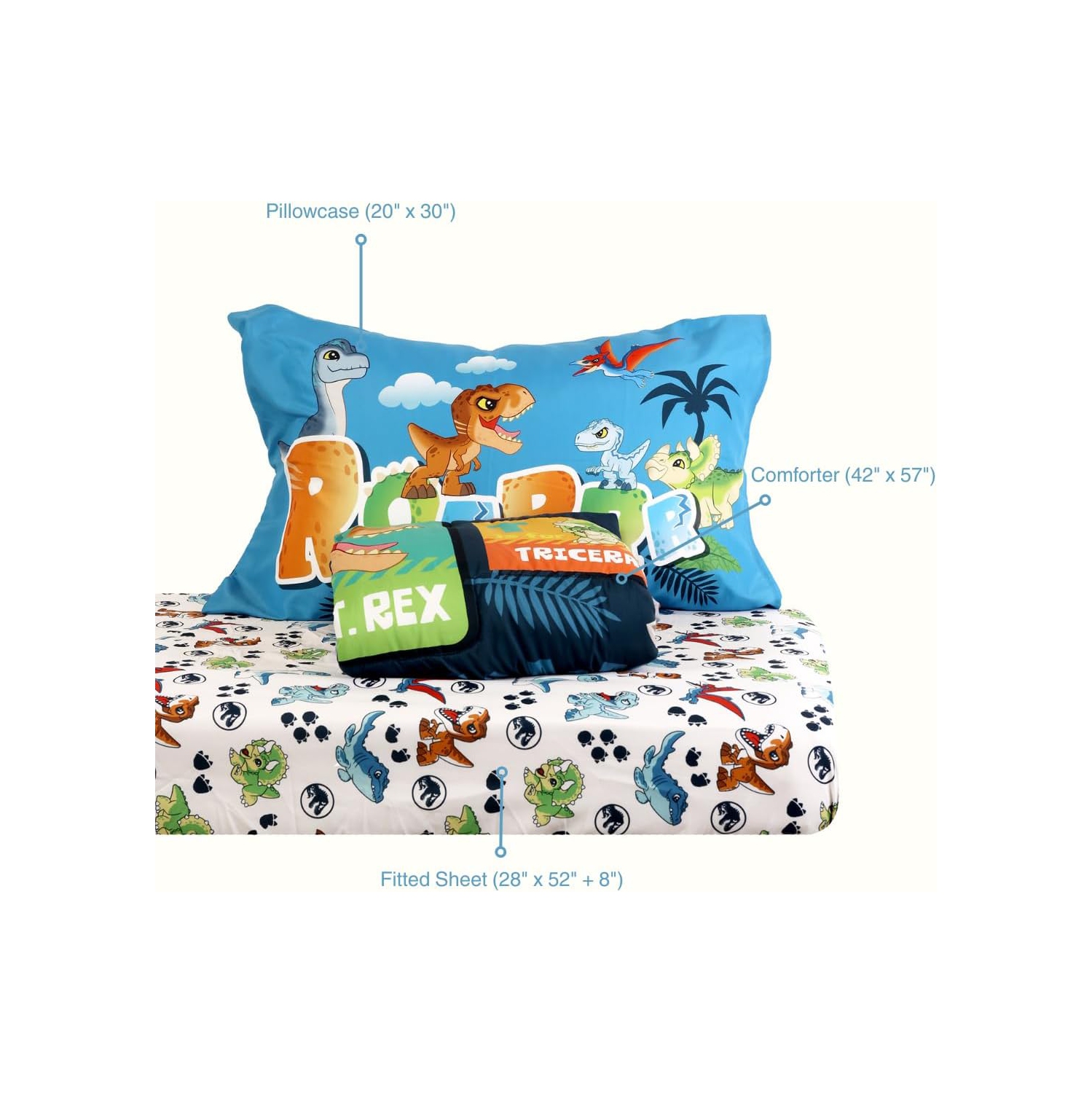 Ensemble de draps 3 pièces ultradoux et confortables pour enfants de Jurassic World - Couvre-lit, drap-housse et taie d'oreiller