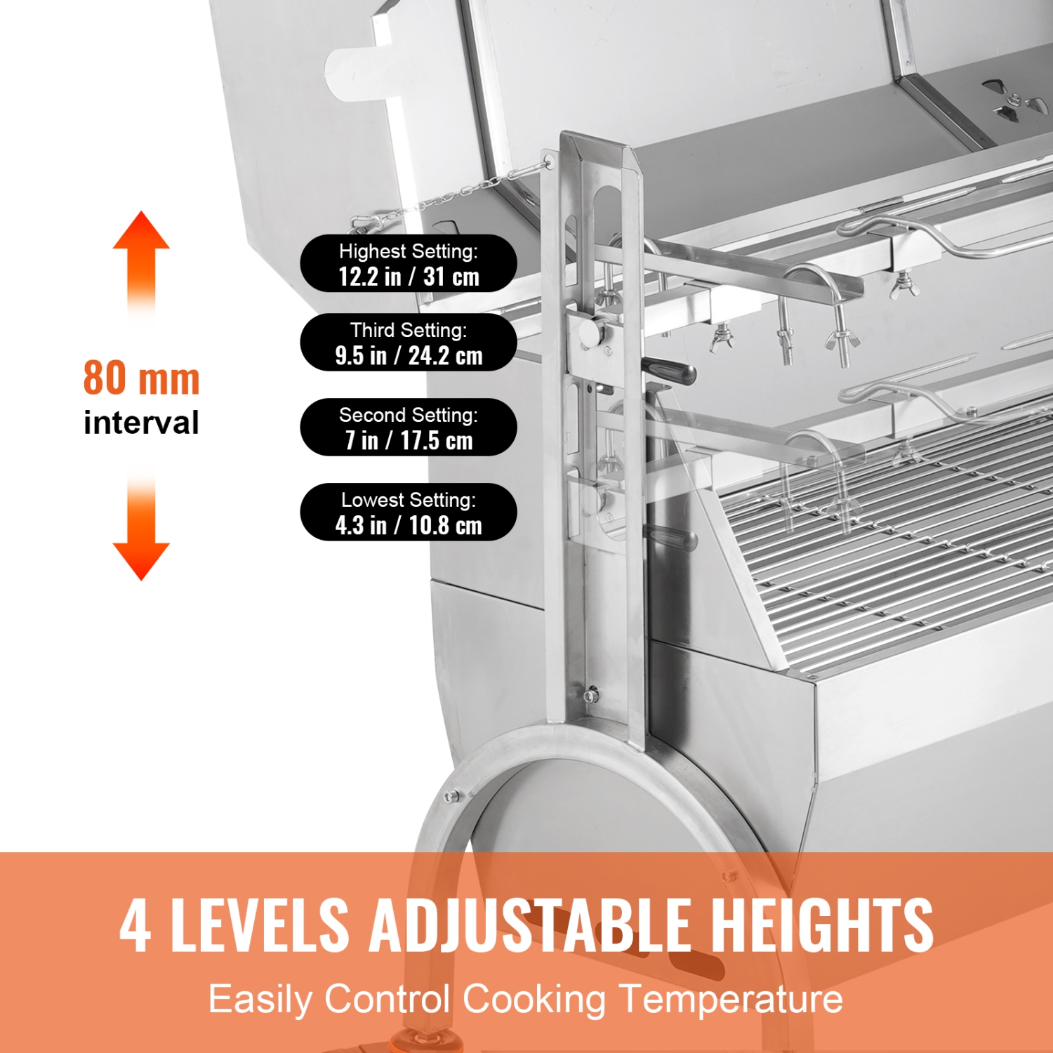 VEVOR 46 Inch Rotisserie Grill with Hooded Cover, BBQ Whole Pig Lamb Goat Charcoal Spit Grill, 132Lbs Capacity, Electric 52W Motor Stainless Steel