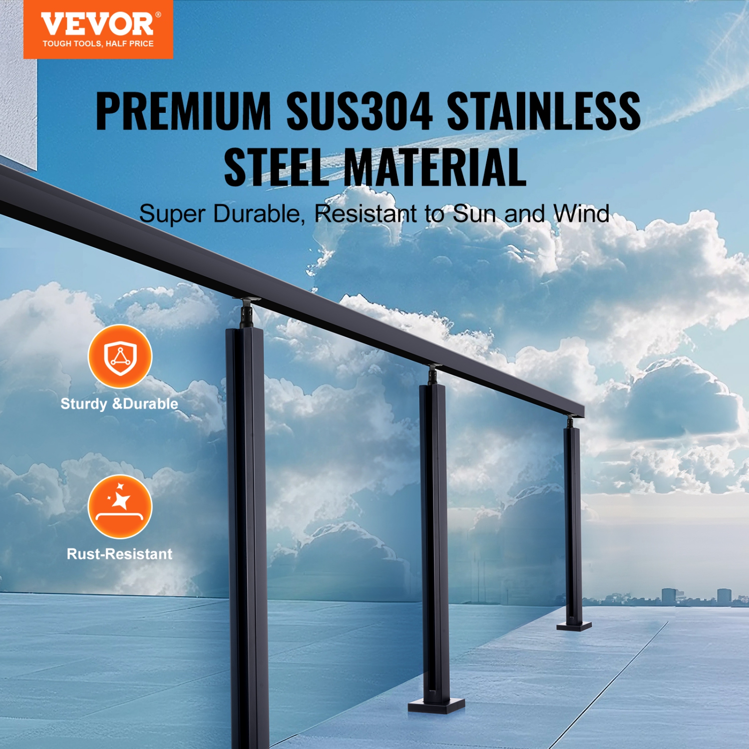 VEVOR 35.83" Height Glass Clamp, Glass Railing Bracket for 0.39 "-0.47 " Thickness Tempered Glass, 304 Stainless Steel Glass Mounting Clamp, Glass