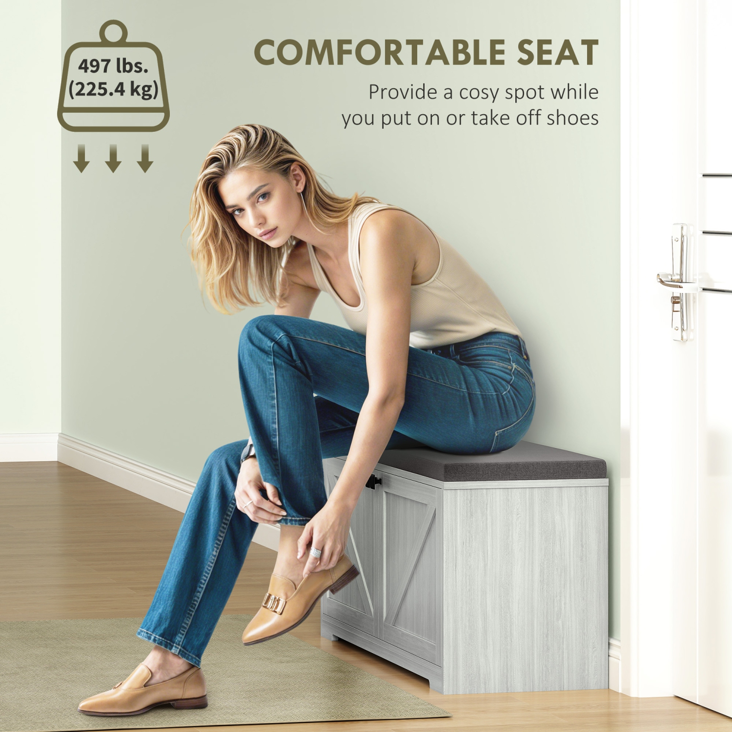 Banc à chaussures de HOMCOM avec coussin rembourré et 4 compartiments fermés, banc d'entrée 352 lb, armoire à chaussures pour salon, couloir, 8