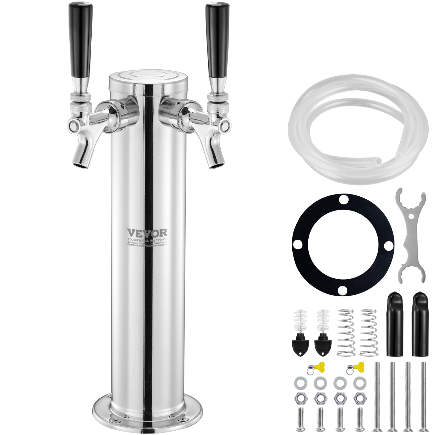 Distributeur de canettes à bière VEVOR Dual Taps, colonne à bière en acier inoxydable, ensemble de tour Kegerator avec tubes préassemblés et tiges à