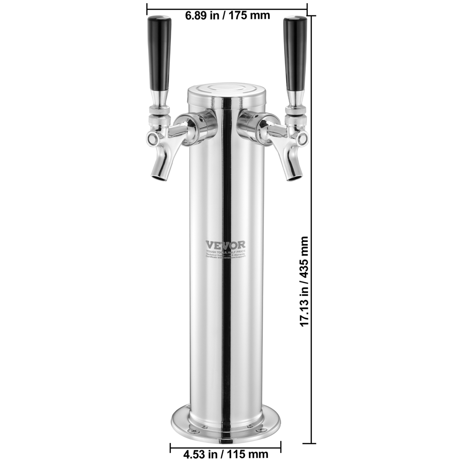 Distributeur de canettes à bière VEVOR Dual Taps, colonne à bière en acier inoxydable, ensemble de tour Kegerator avec tubes préassemblés et tiges à