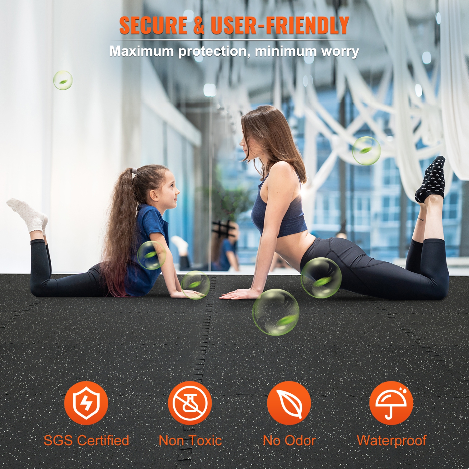 VEVOR 0.56 in Thickened EVA Interlocking Foam Floor Mats, 6 Pcs Puzzle Rubber Tiles, 24 x 24 in Exercise Floor Mat for Workout & Fitness, Heavy Duty