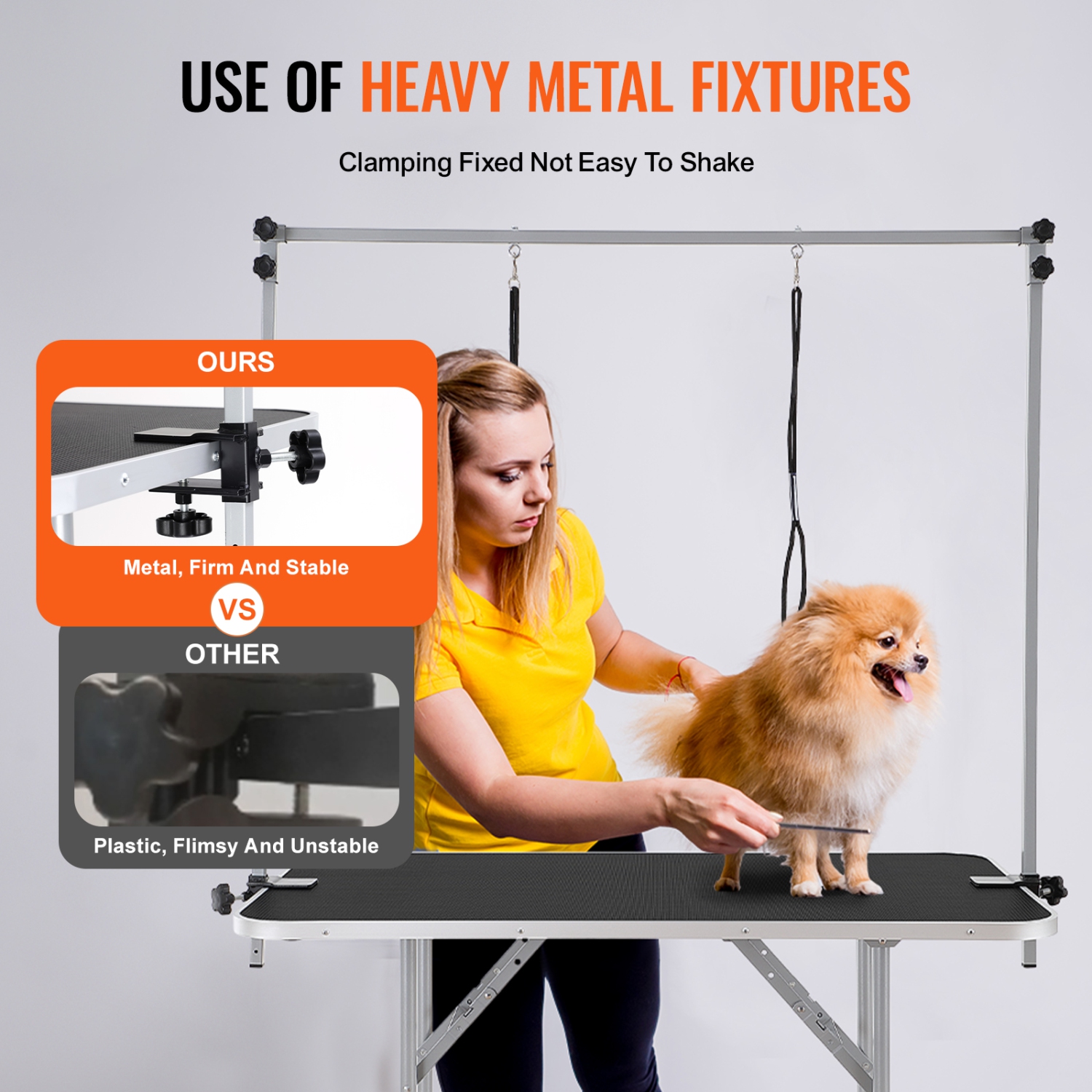 VEVOR 46'' Pet Grooming Table Two Arms with Clamp, Foldable Pets Grooming Stand for Medium and Small Dogs, Free No Sit Haunch Holder with Grooming