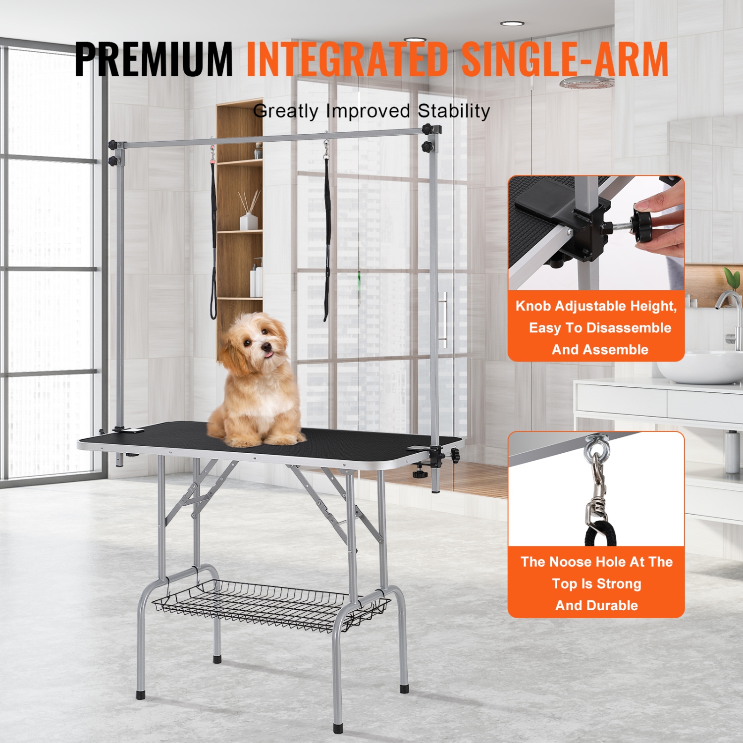 VEVOR 46'' Pet Grooming Table Two Arms with Clamp, Foldable Pets Grooming Stand for Medium and Small Dogs, Free No Sit Haunch Holder with Grooming