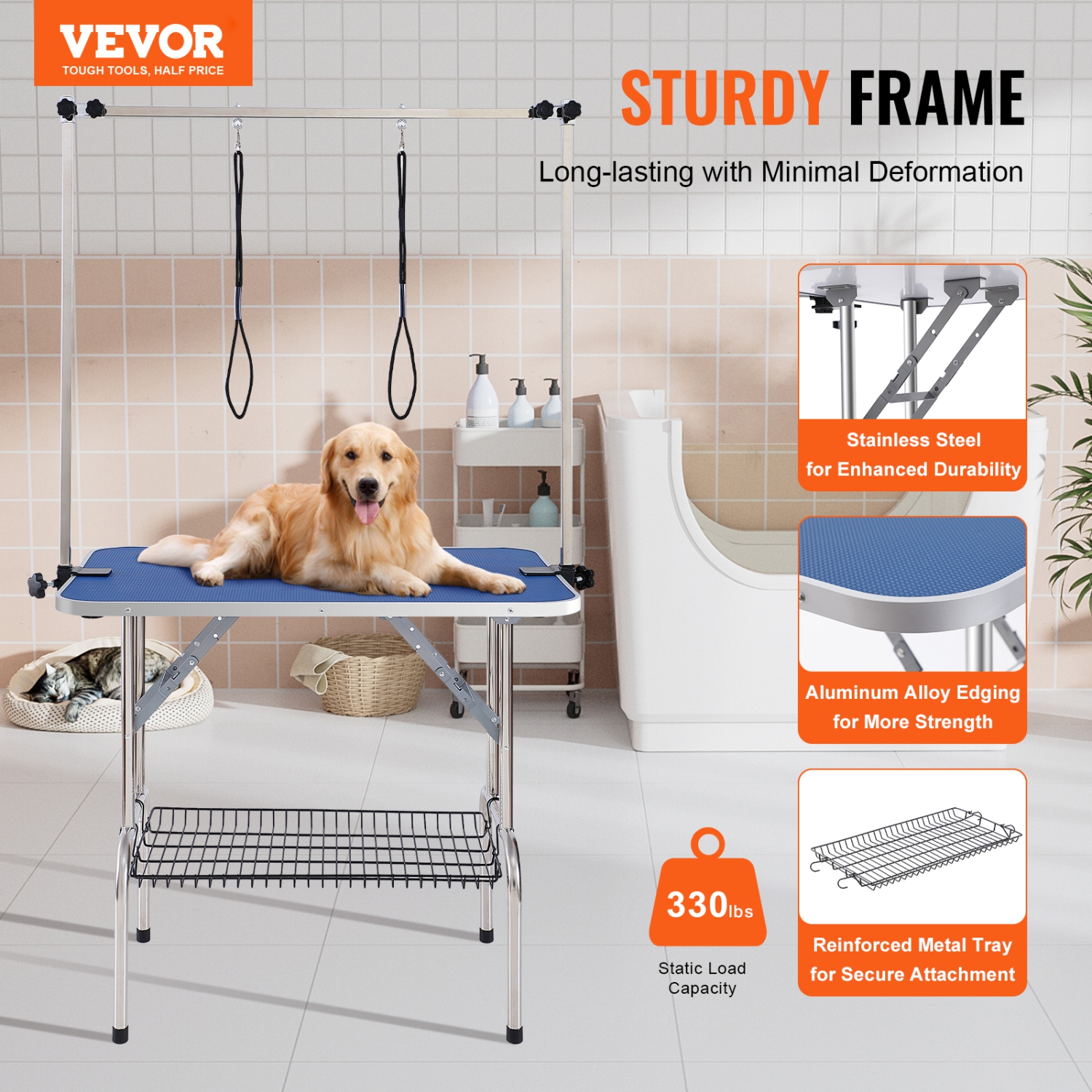 VEVOR 36''x24'' Pet Grooming Table Two Arms with Clamp, Foldable Pets Grooming Stand for Medium and Small Dogs, Free No Sit Haunch Holder with