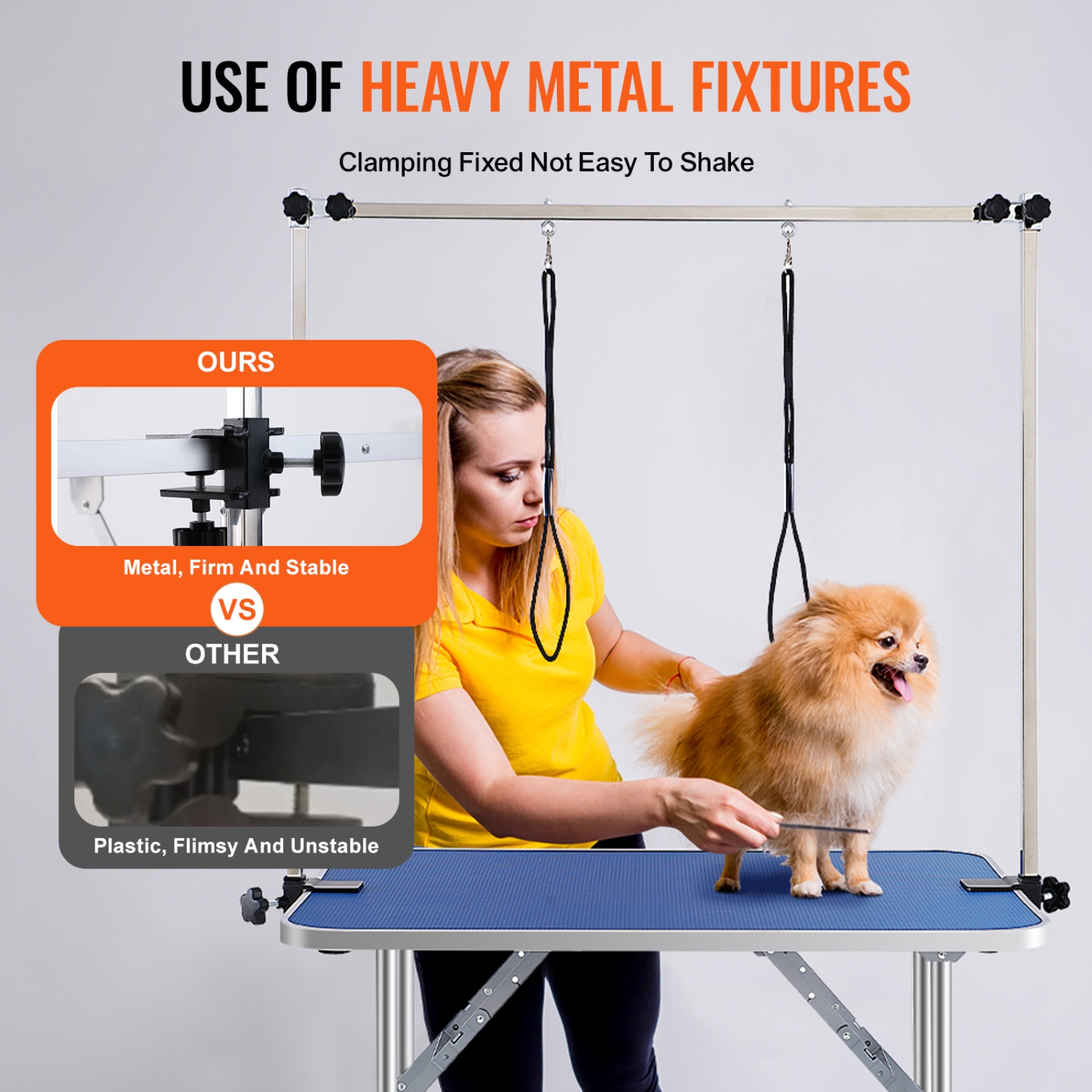 VEVOR 36''x24'' Pet Grooming Table Two Arms with Clamp, Foldable Pets Grooming Stand for Medium and Small Dogs, Free No Sit Haunch Holder with