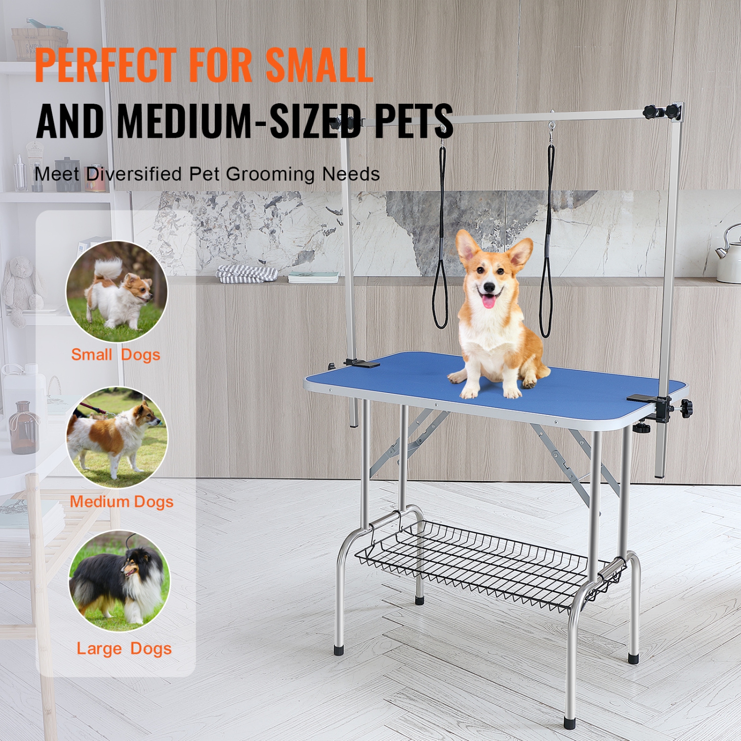 VEVOR 36''x24'' Pet Grooming Table Two Arms with Clamp, Foldable Pets Grooming Stand for Medium and Small Dogs, Free No Sit Haunch Holder with