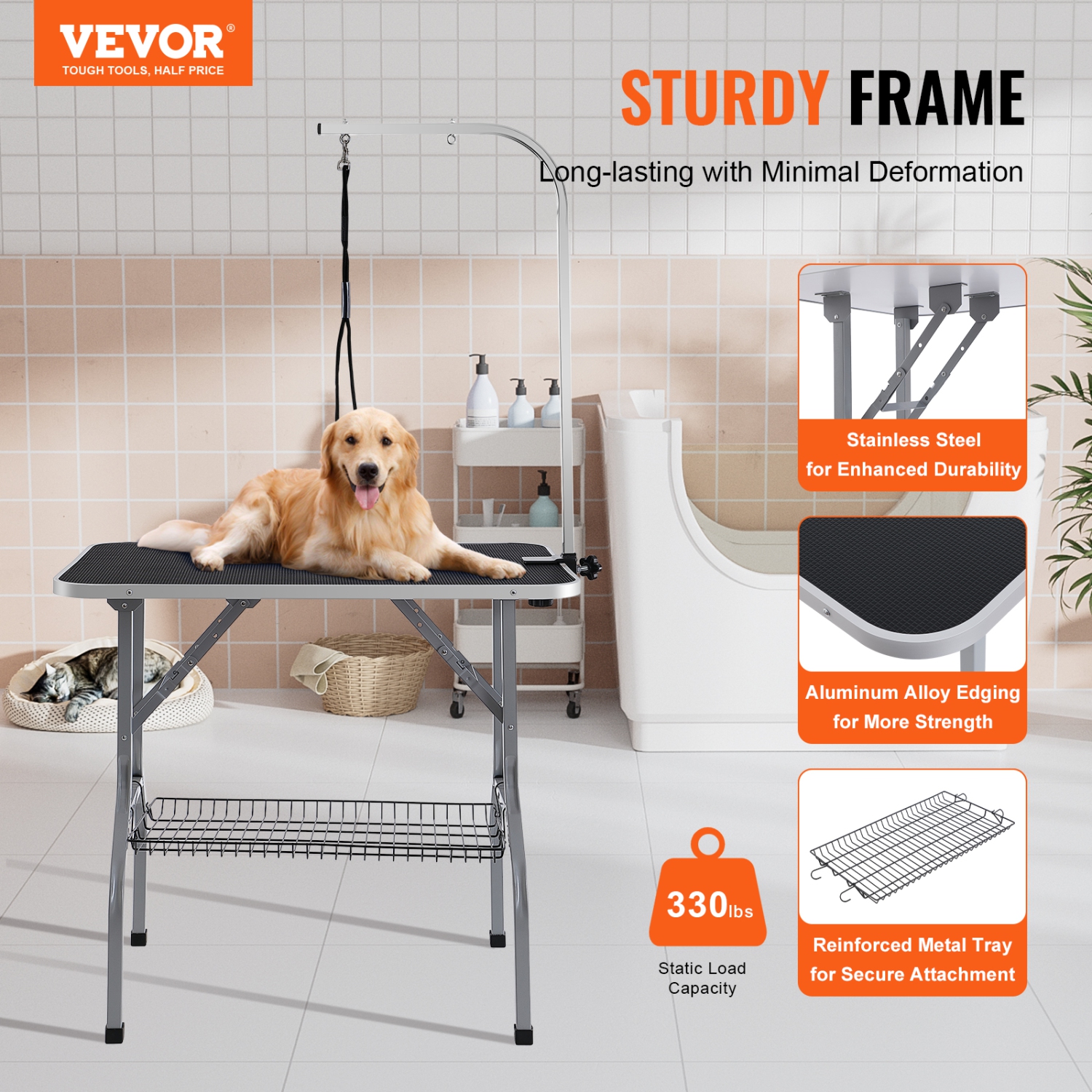 VEVOR 36''x24'' Pet Grooming Table Arm with Clamp, Foldable Pets Grooming Stand for Medium and Small Dogs, Free No Sit Haunch Holder with Grooming