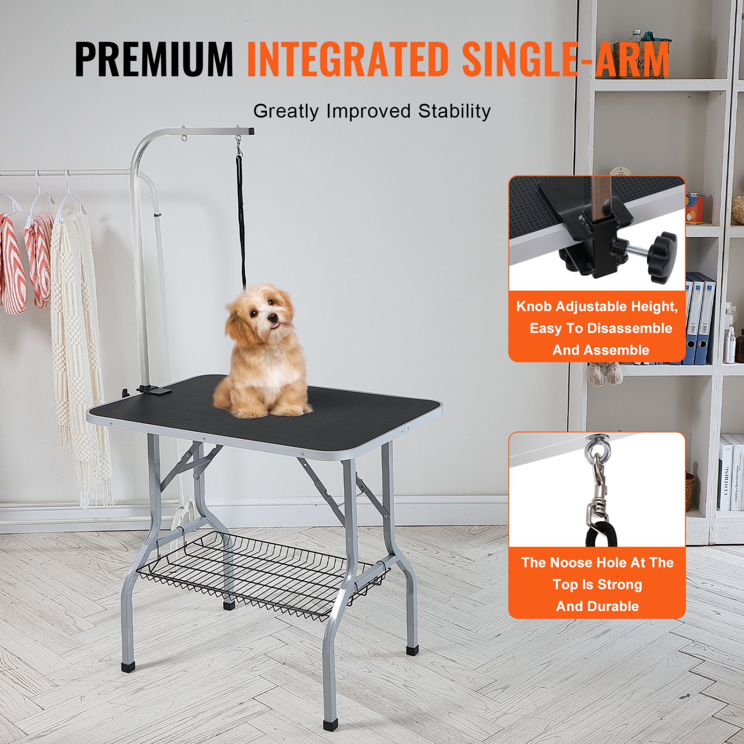 VEVOR 36''x24'' Pet Grooming Table Arm with Clamp, Foldable Pets Grooming Stand for Medium and Small Dogs, Free No Sit Haunch Holder with Grooming