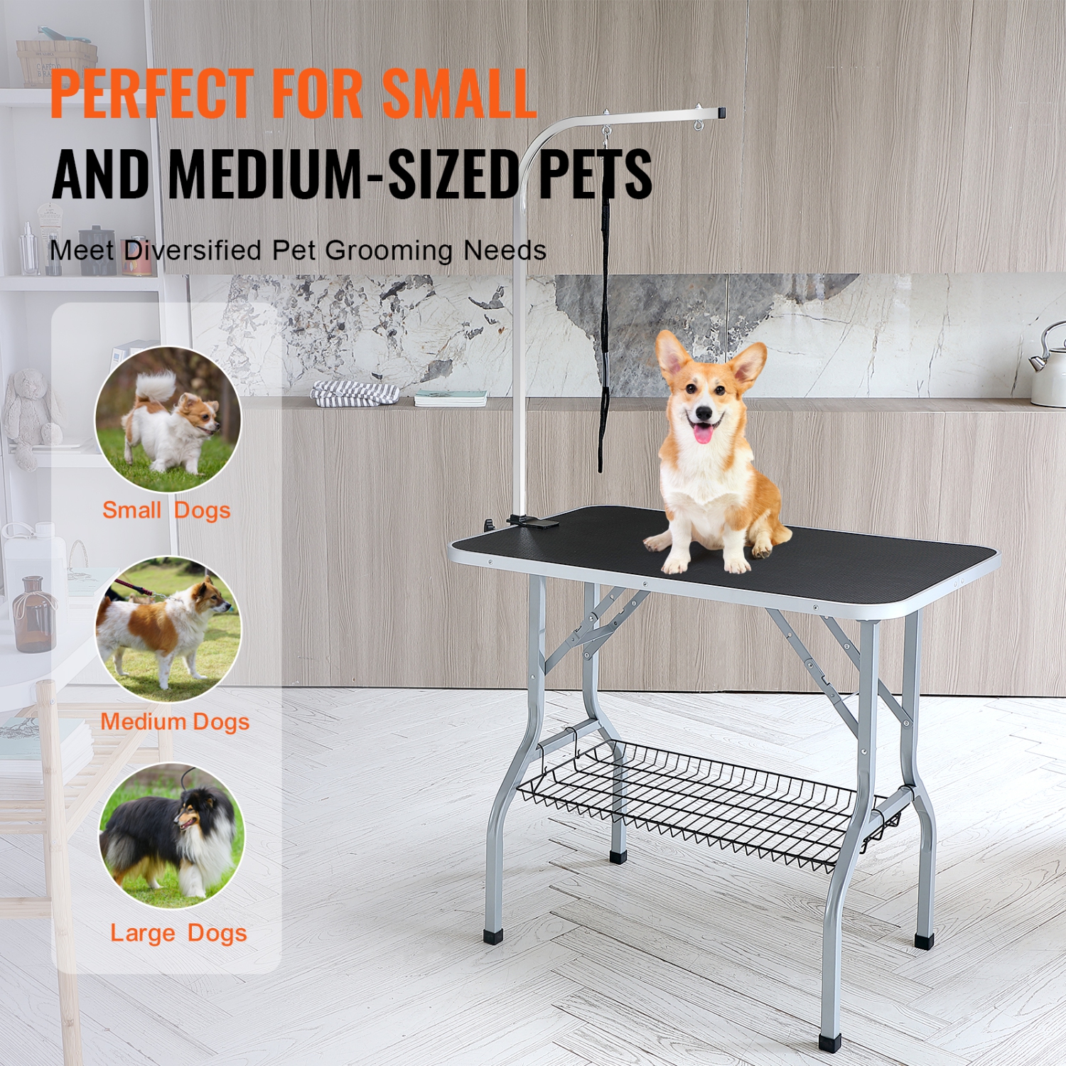 VEVOR 36''x24'' Pet Grooming Table Arm with Clamp, Foldable Pets Grooming Stand for Medium and Small Dogs, Free No Sit Haunch Holder with Grooming