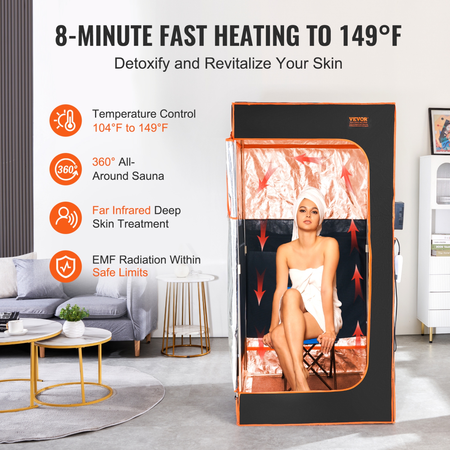 VEVOR Portable Sauna Tent, 1400W Personal Sauna Kit, Detoxify & Soothing Infrared Heated Body Therapy, Time & Temperature Remote Control with Chair &