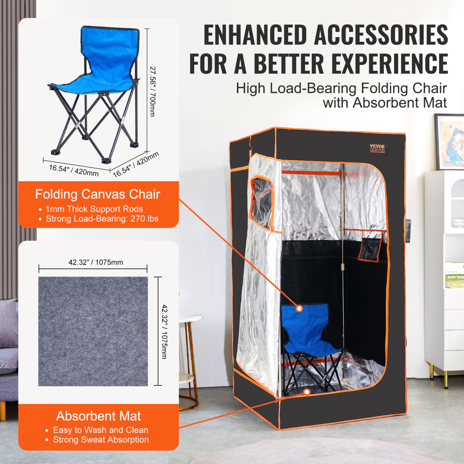 VEVOR Portable Sauna Tent, 1400W Personal Sauna Kit, Detoxify & Soothing Infrared Heated Body Therapy, Time & Temperature Remote Control with Chair &