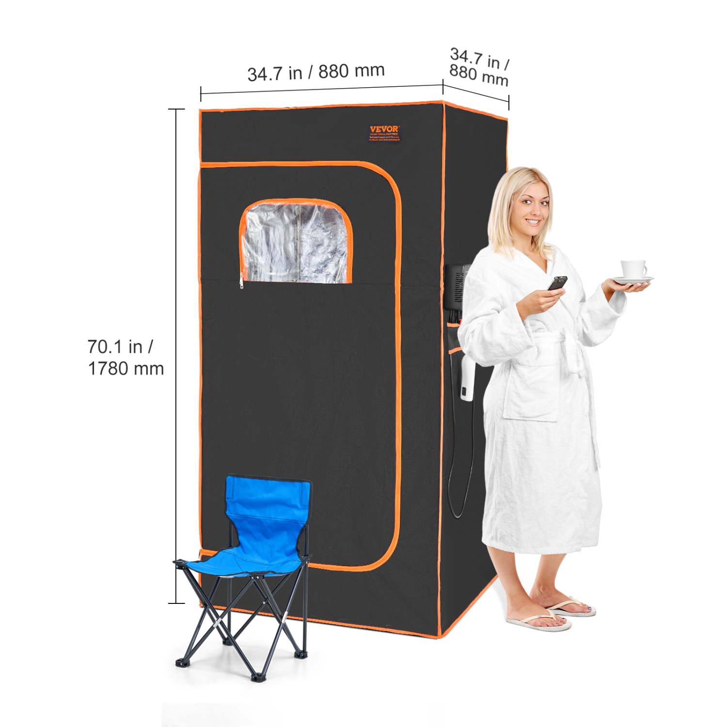 VEVOR Portable Sauna Tent, 1400W Personal Sauna Kit, Detoxify & Soothing Infrared Heated Body Therapy, Time & Temperature Remote Control with Chair &