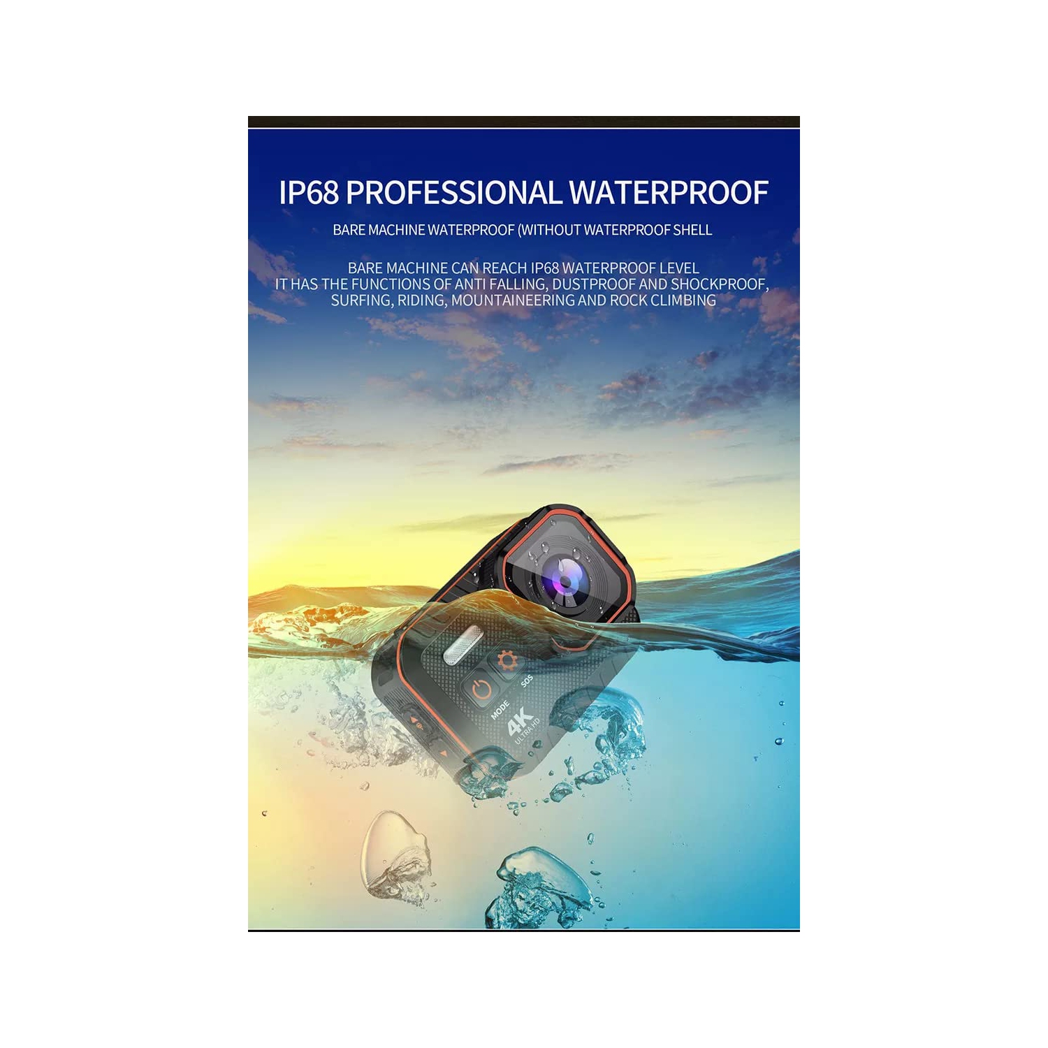 Black 4K HD Action Camera – 40MP, IP68 waterproof, 170° wide-angle lens camera