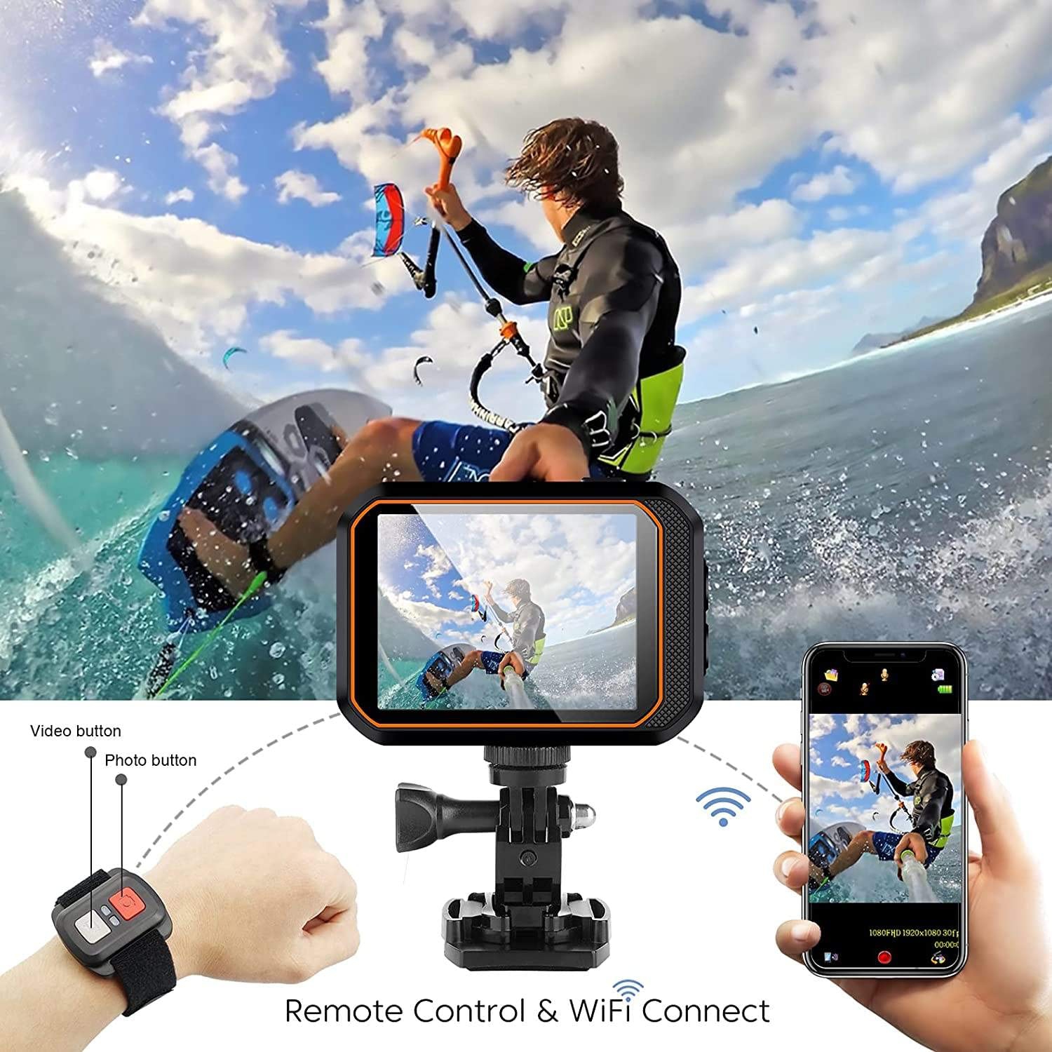 Black 4K HD Action Camera – 40MP, IP68 waterproof, 170° wide-angle lens camera