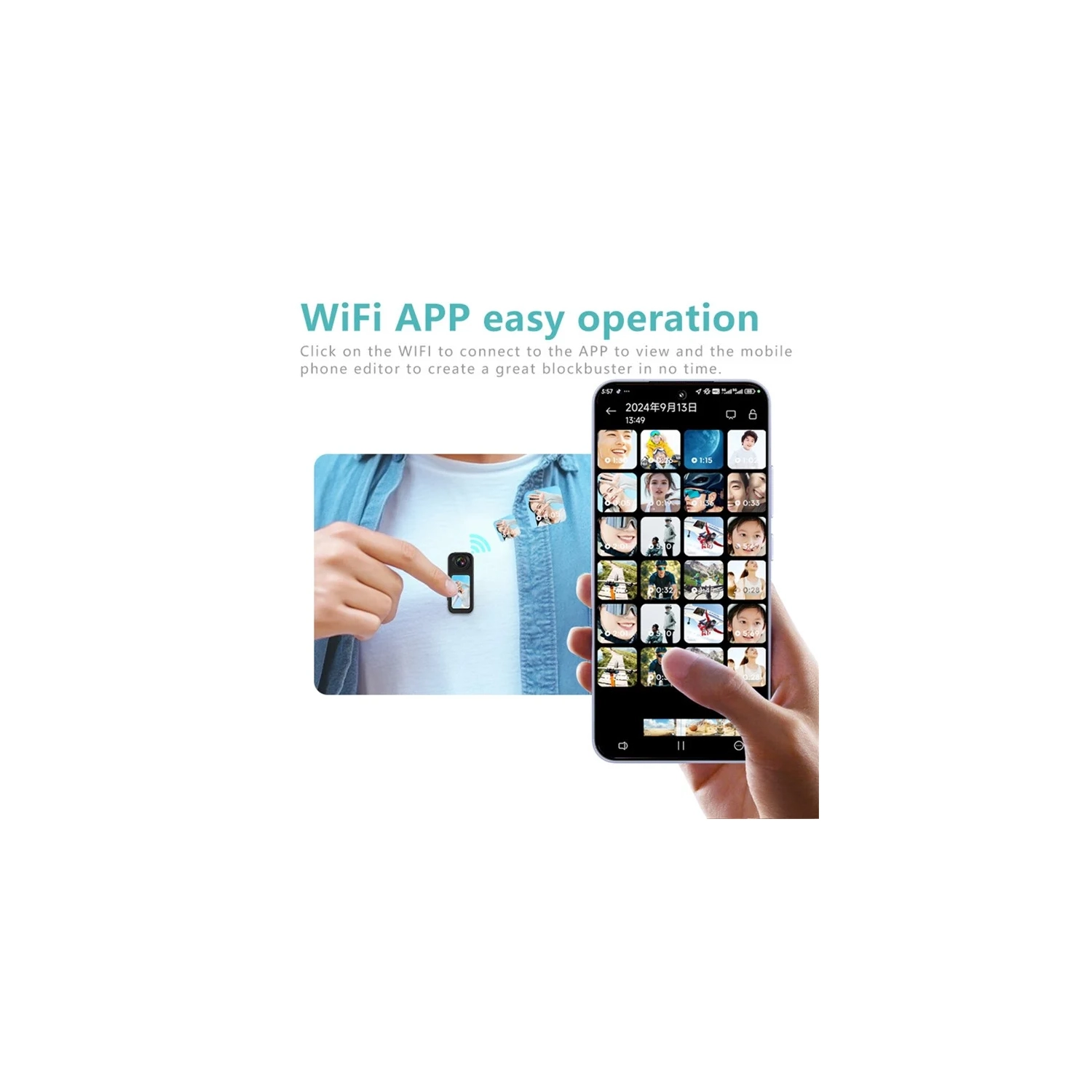 [2.7K UHD Recording] Black Thumb Camera - 2.7K UHD, 170° Wide Angle, 1.47-inch IPS Screen