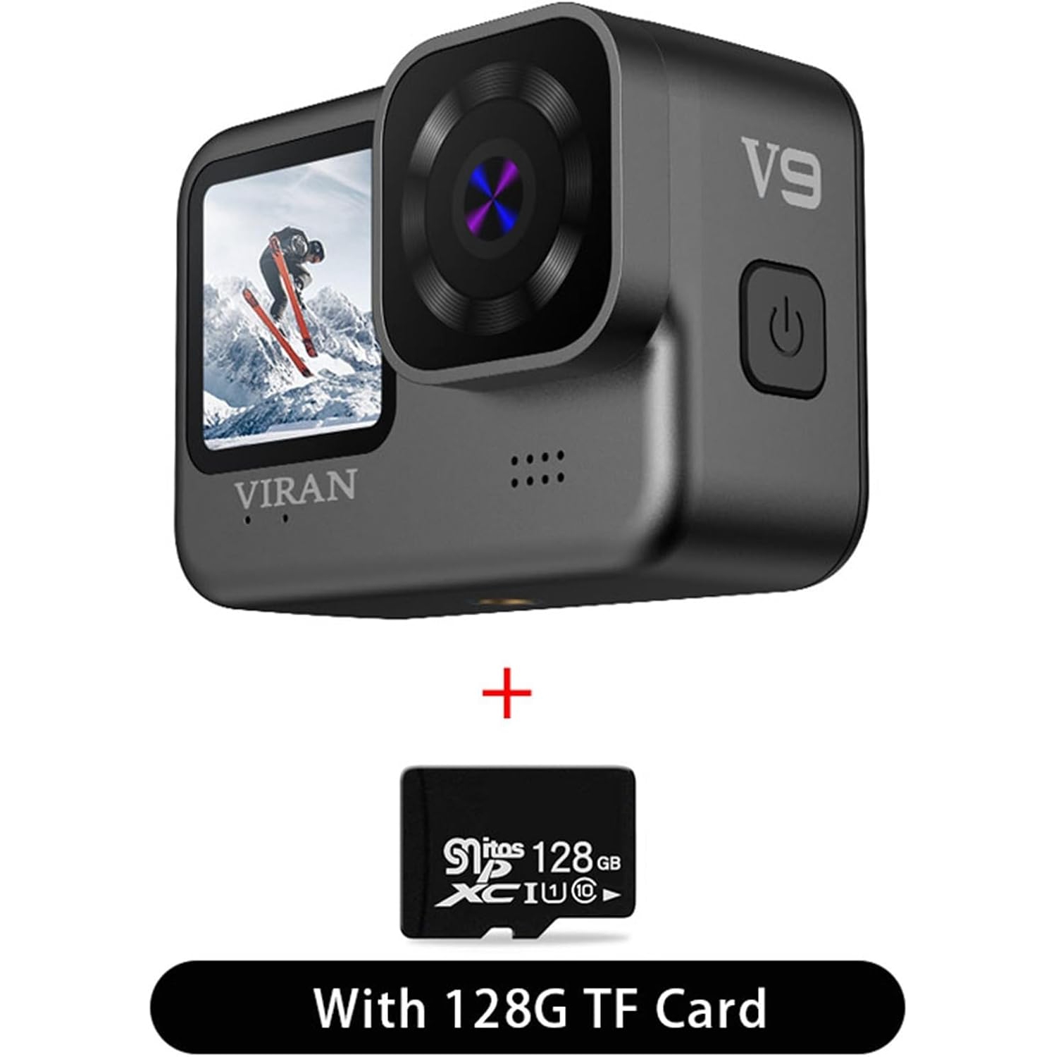 Gray HD wearable camera with 128GB card - long recording, automatic overwrite, 4K HD outdoor travel cycling digital camera