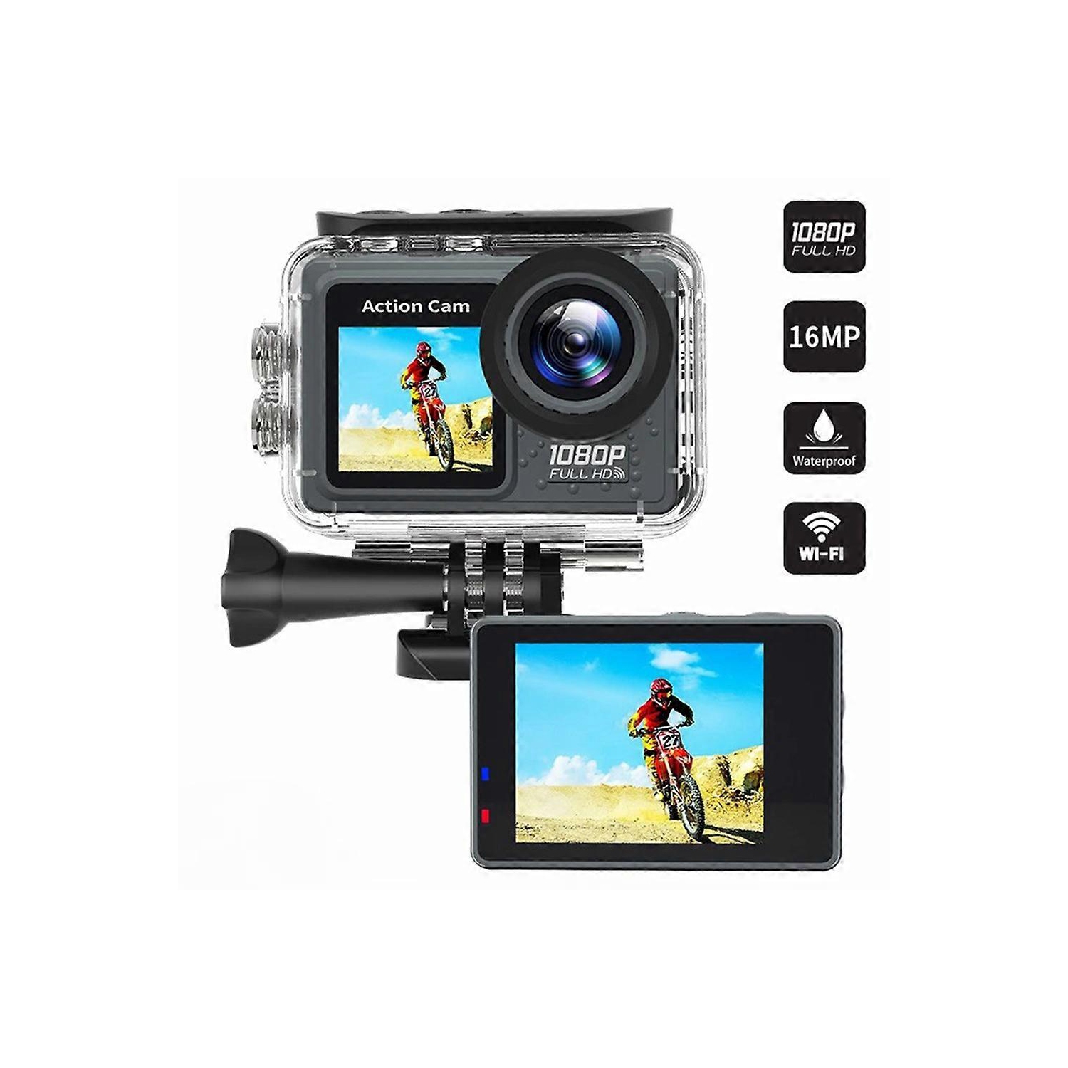 1080P WiFi Action Camera with 30M Waterproof Case - 120° Wide Angle, HD Sports Cam for Cycling/Diving