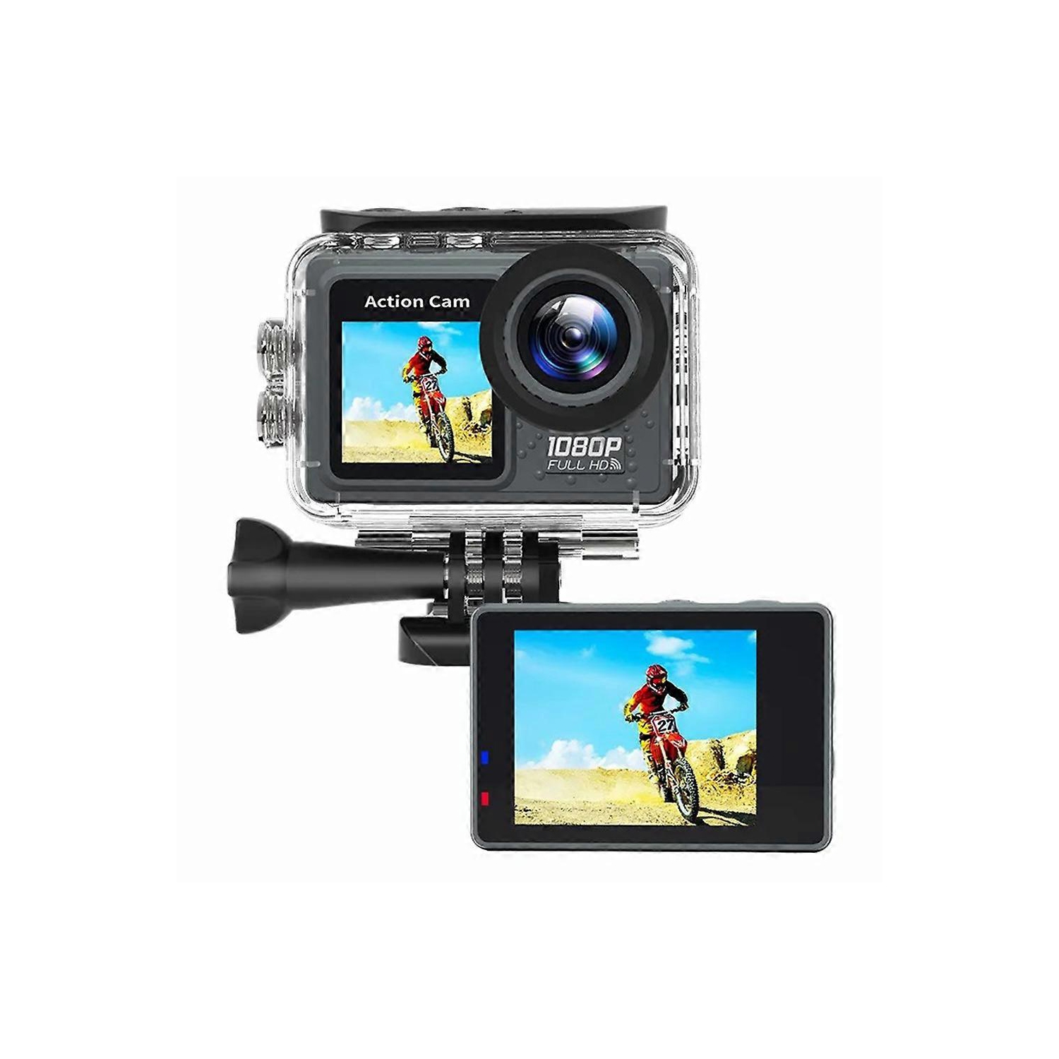 1080P WiFi Action Camera with 30M Waterproof Case - 120° Wide Angle, HD Sports Cam for Cycling/Diving